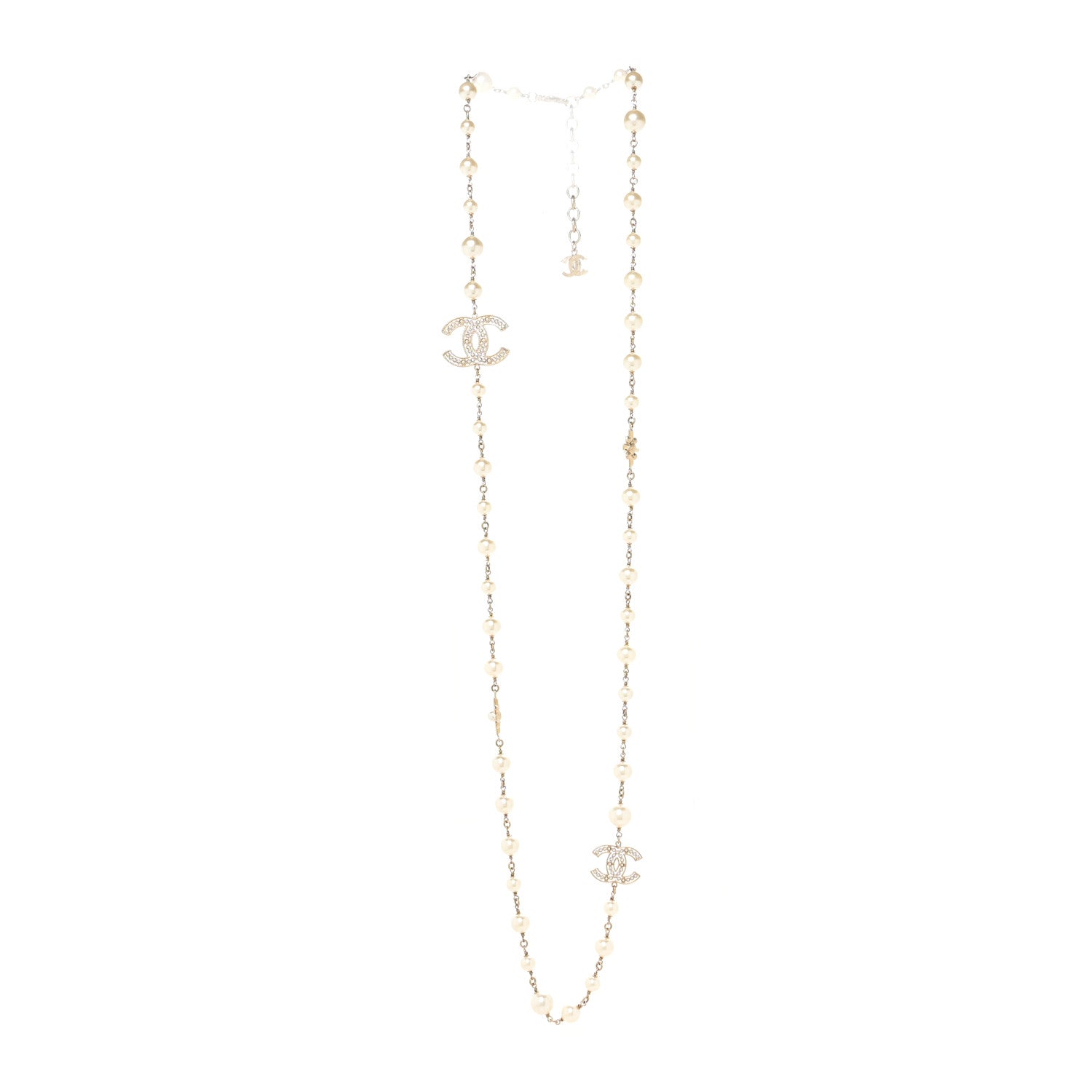 Chanel Graduated Pearl Crystal CC Necklace Gold 2 of 3