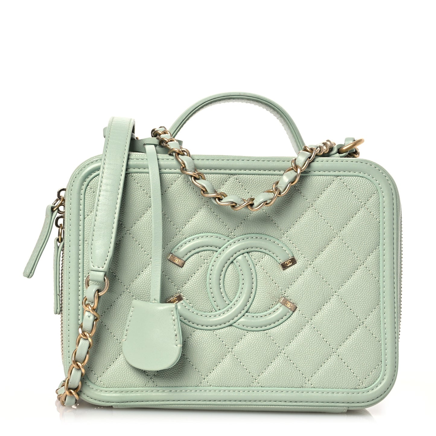 Caviar Quilted Medium CC Filigree Vanity Case Mint