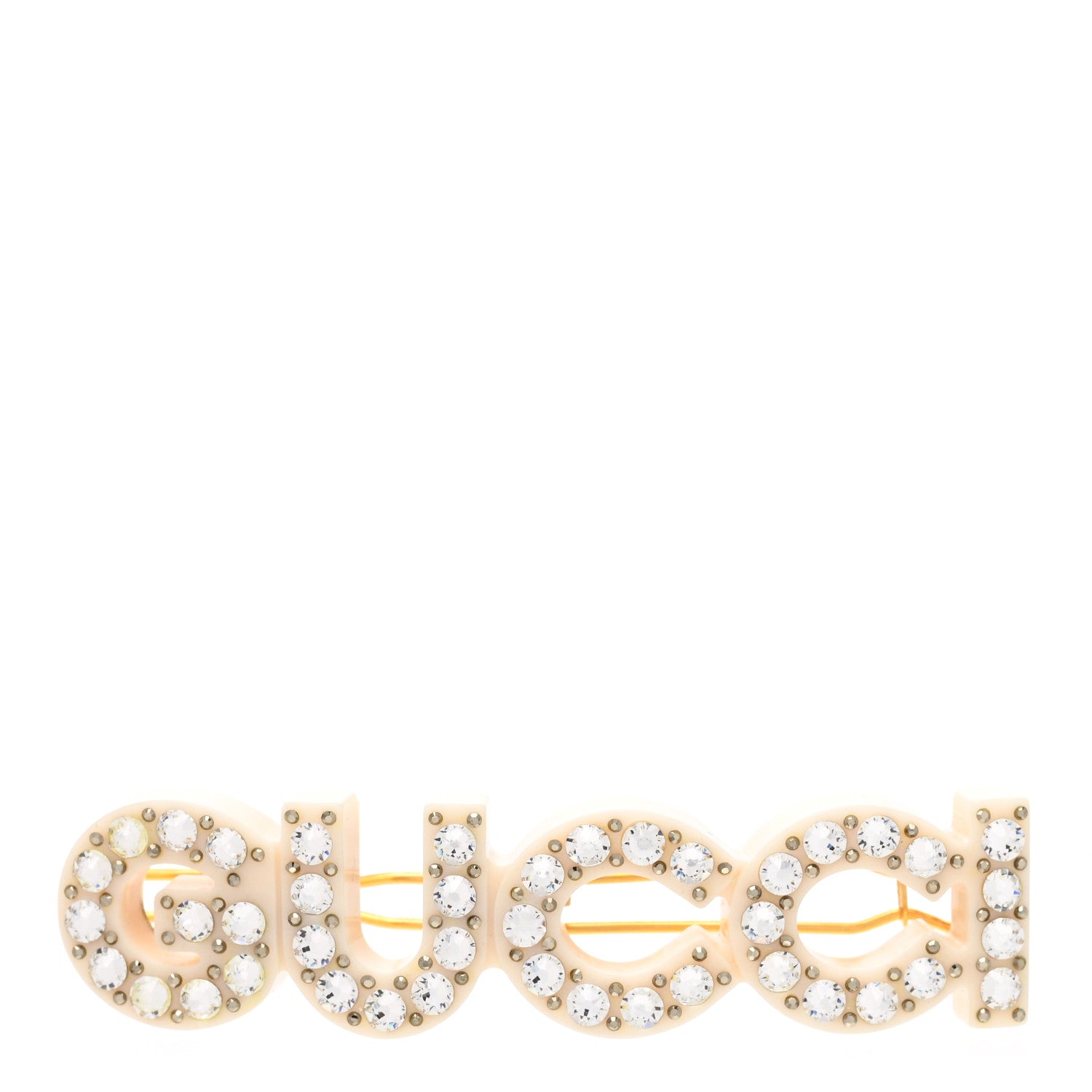 Gucci Resin Crystal Logo Hair Slide Ivory 1 of 3