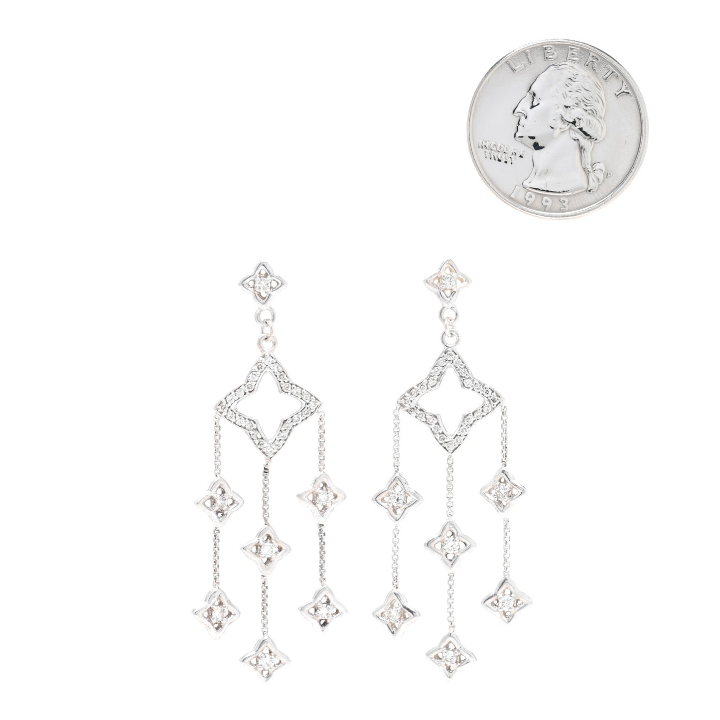 Sterling Silver Diamond Quatrefoil Chandelier Earrings