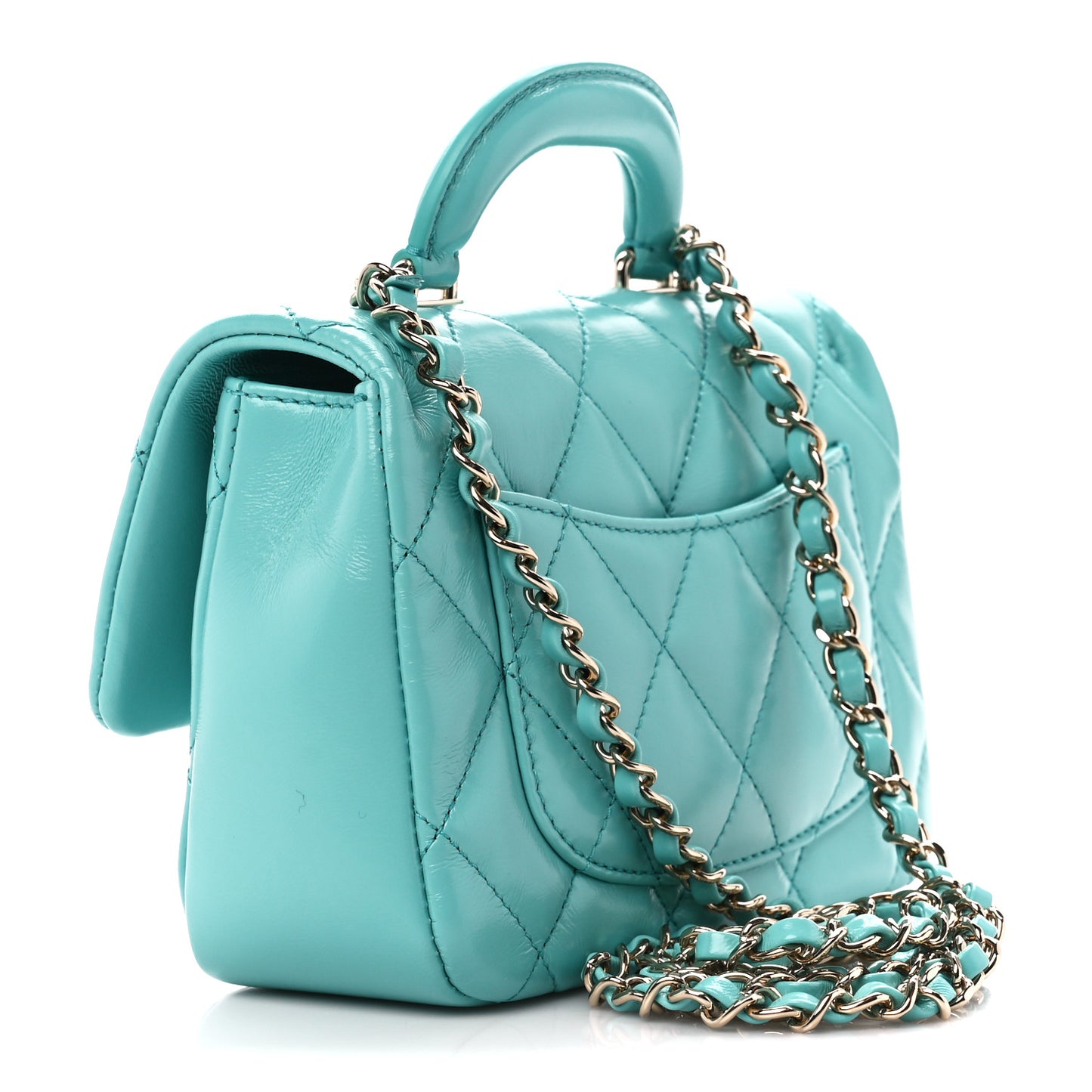 Shiny Lambskin Quilted Mini Coco Trip Flap Bag Turquoise