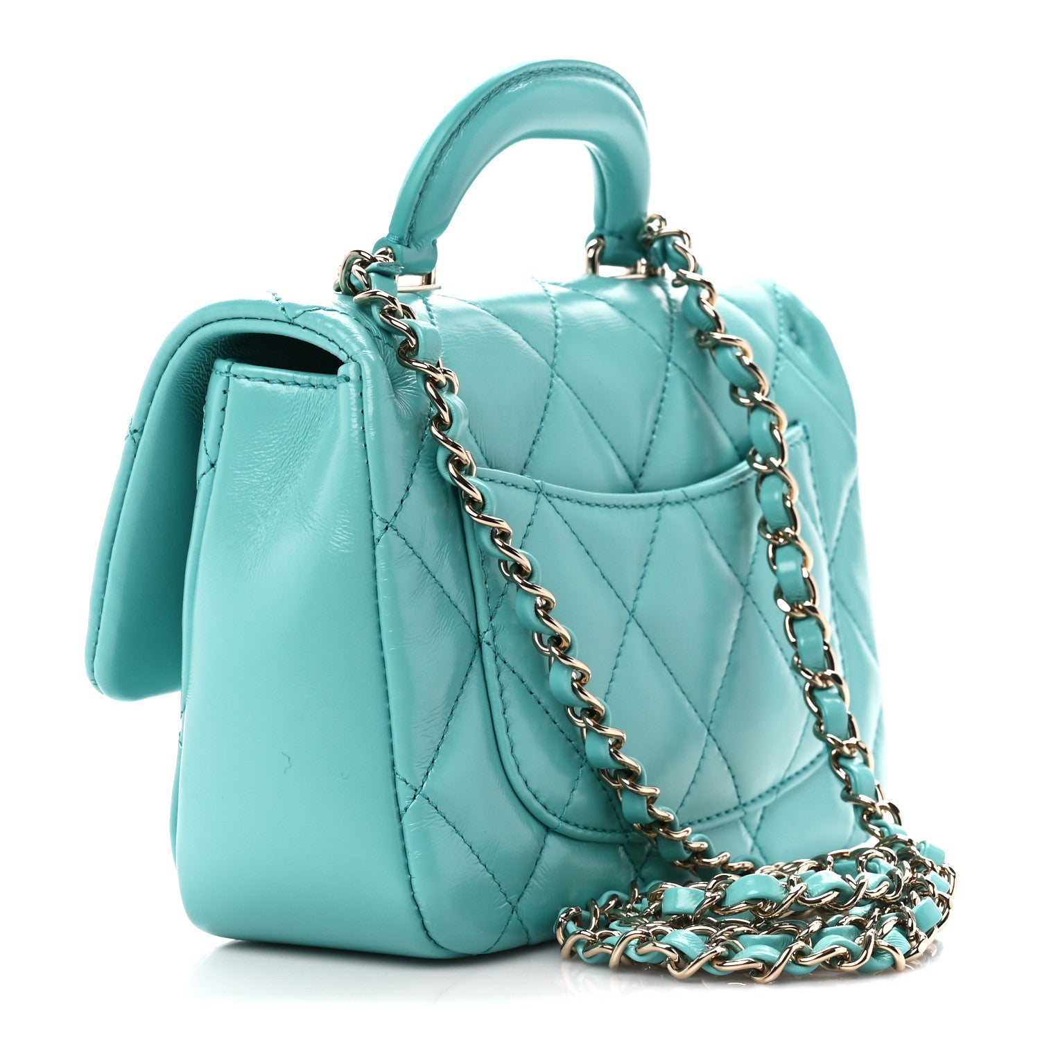 Chanel Shiny Lambskin Quilted Mini Coco Trip Flap Bag Turquoise 3 of 10