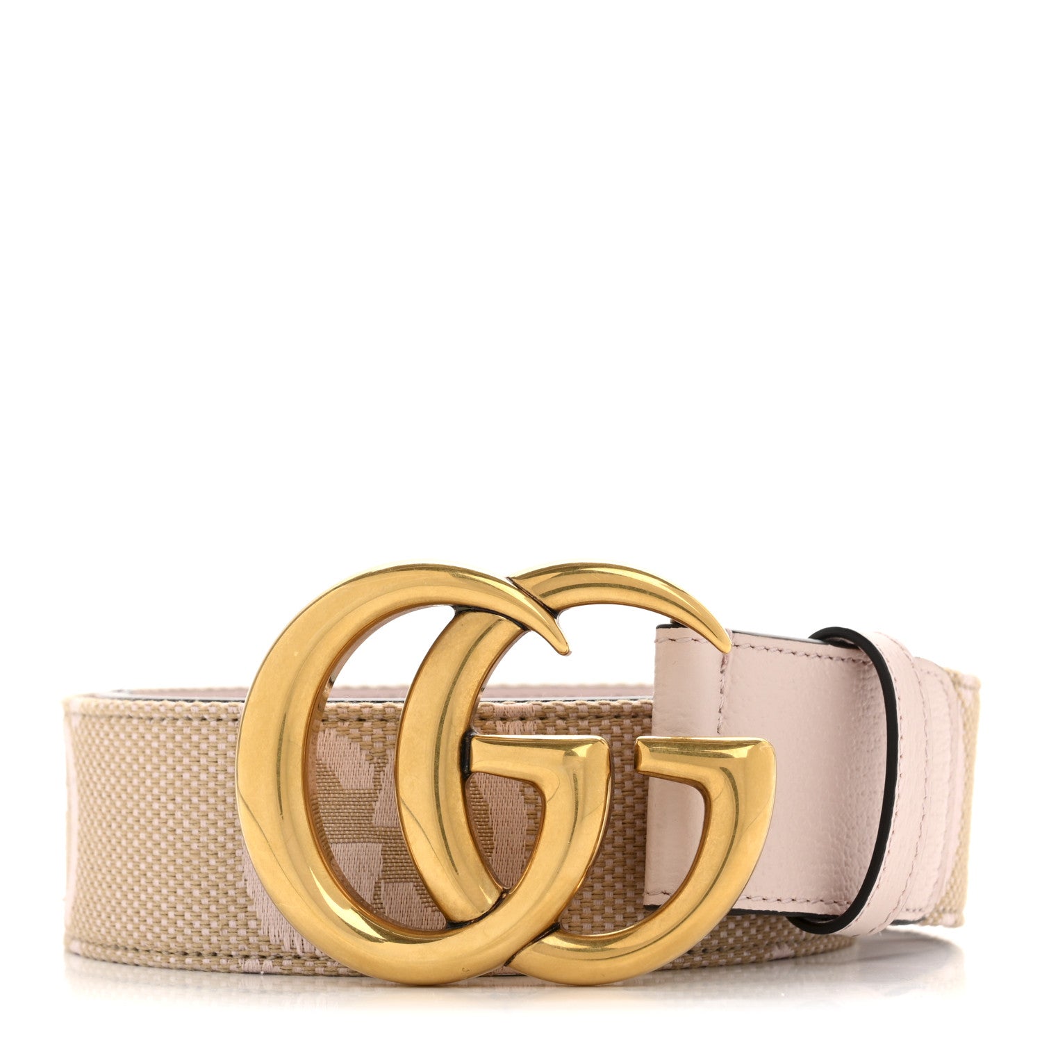 Gucci Beige Leather Belt with Gold Logo Hardware Size 32 Authentic Gucci Web Canvas Leather Gold Interlocking G  main image 2