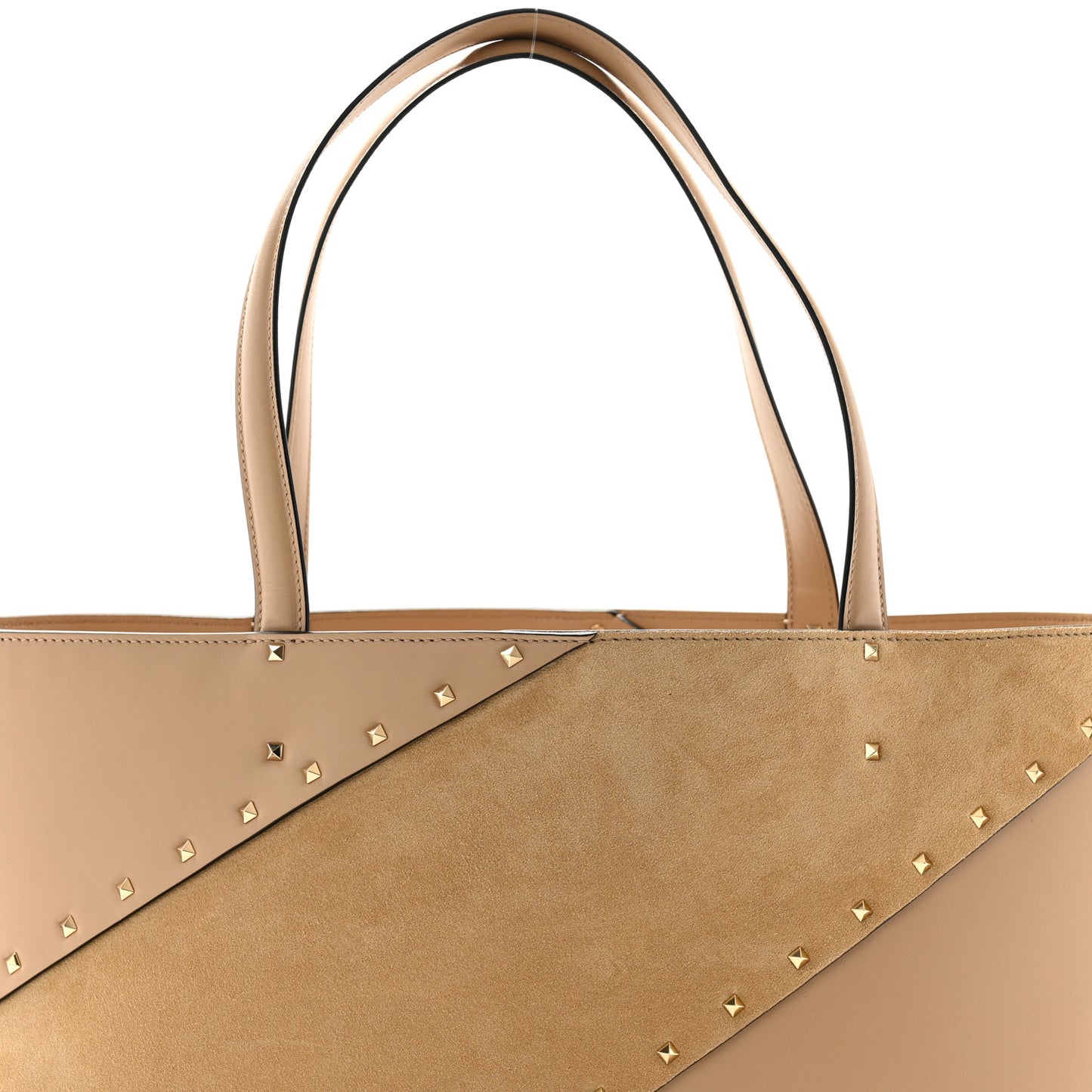 Calfskin Suede Rockstud Wispy Tote Sabbia