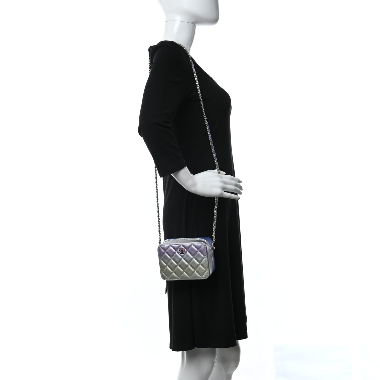 Metallic Gradient Calfskin Quilted Camera Case Blue Yellow Purple