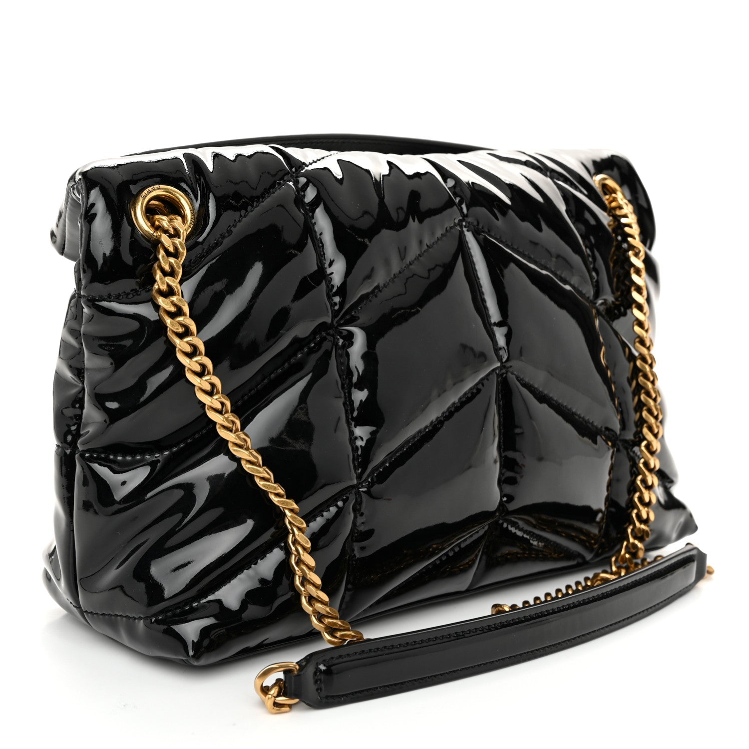 Saint Laurent Patent Quilted Small Loulou Puffer Monogram Chain Satchel Black 3 of 10
