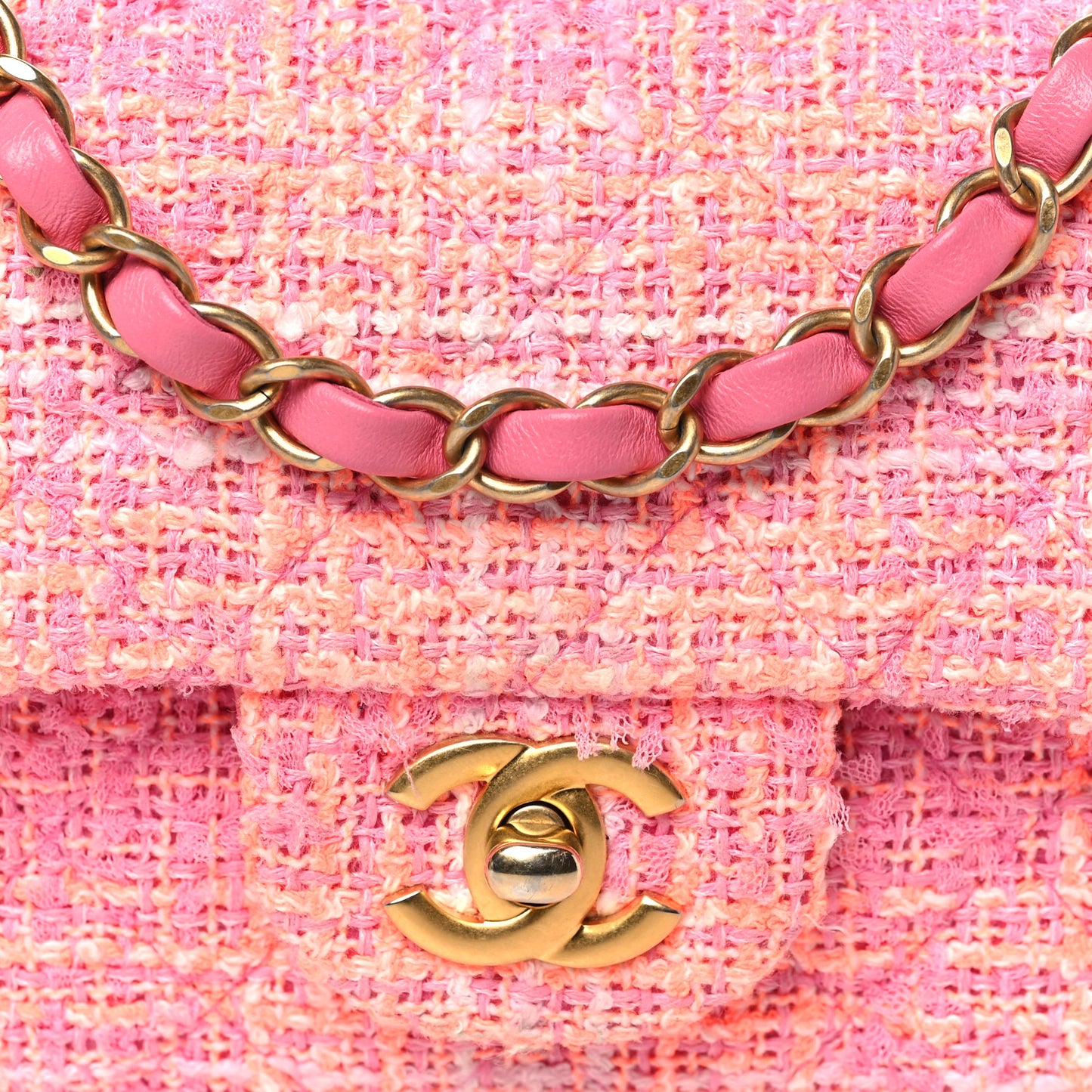 Tweed Quilted Mini Rectangular Flap Pink Orange White