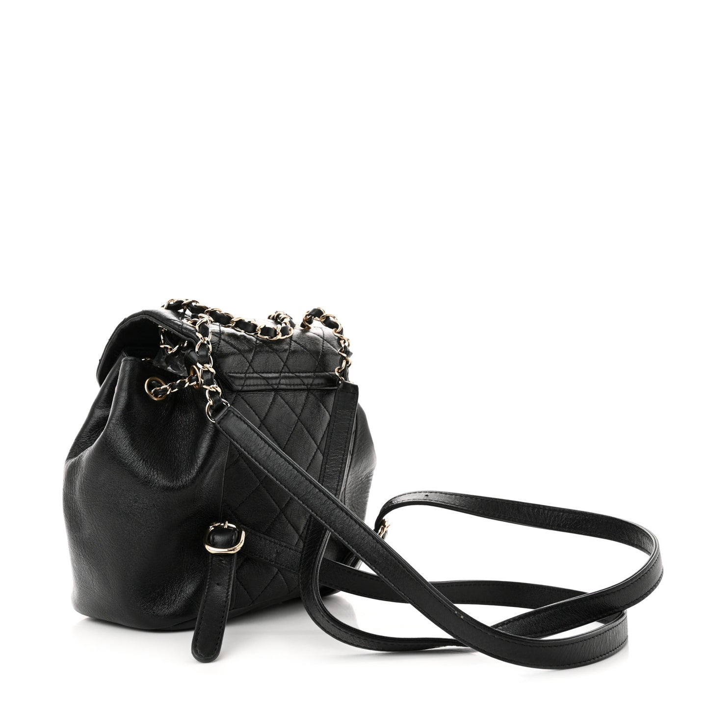 Glazed Aged Calfskin Quilted Small Duma Drawstring Backpack Black