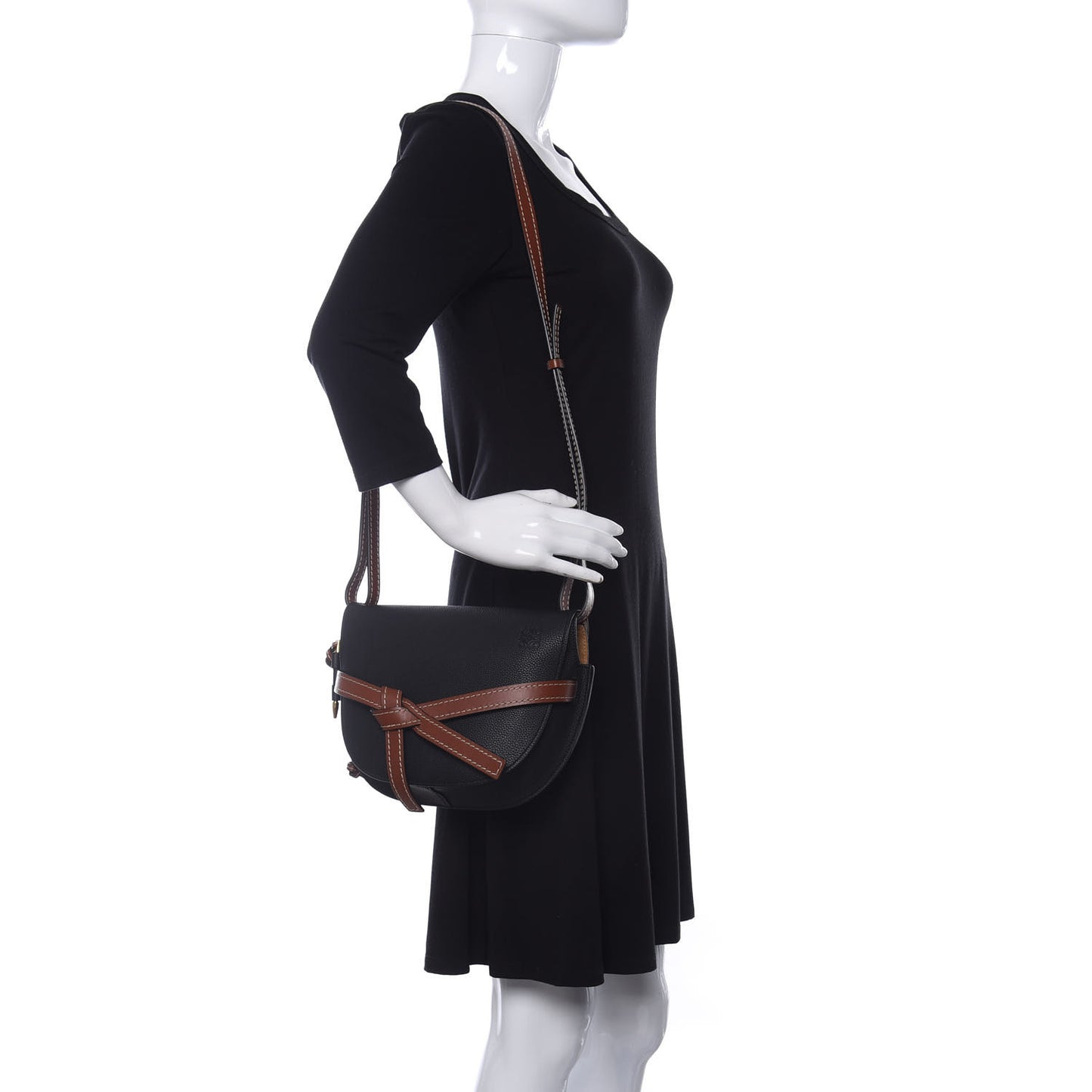 Grained Calfskin Small Gate Crossbody Bag Pecan Black