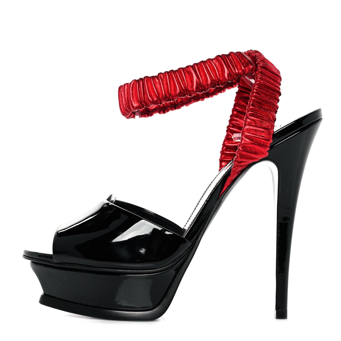Patent Tribute Elastic Ankle Strap Platform Sandals 38 Black Red