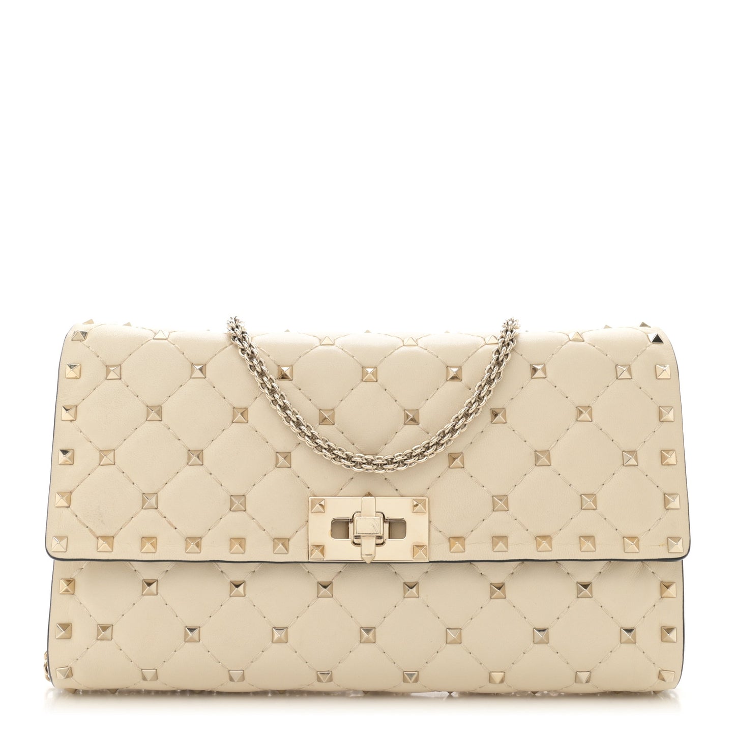 Nappa Rockstud Spike Wallet on Chain Light Ivory