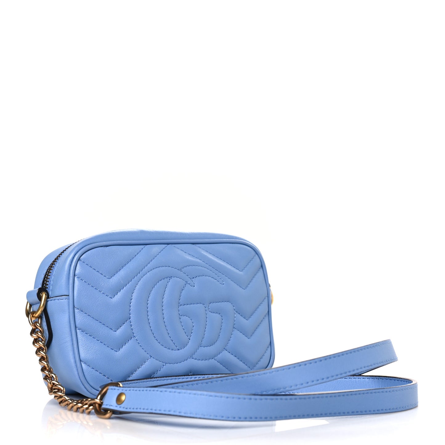 Calfskin Matelasse Mini GG Marmont Chain Shoulder Bag Clear Sky Blue