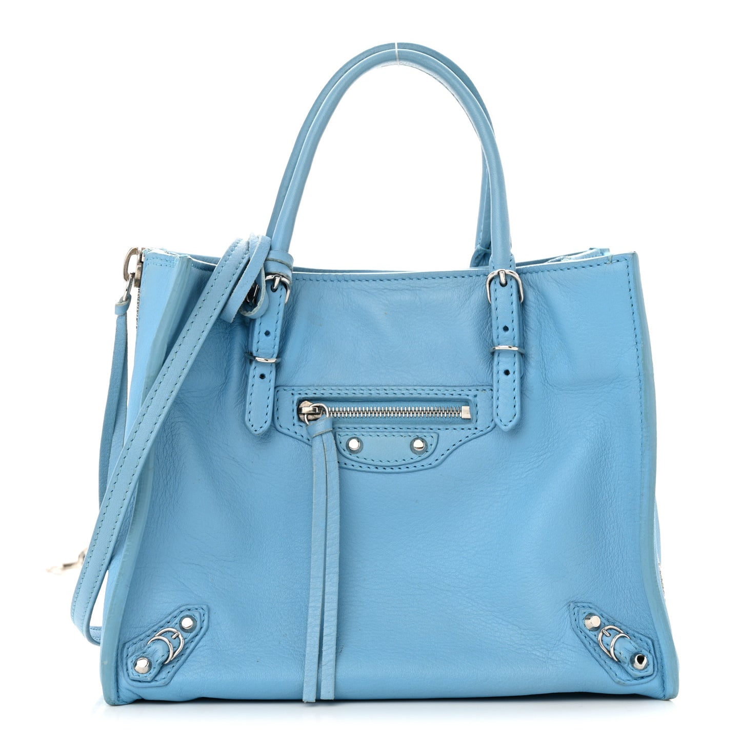 Supple Calfskin Papier Mini A4 Zip Around Tote Bleu Azur Clair