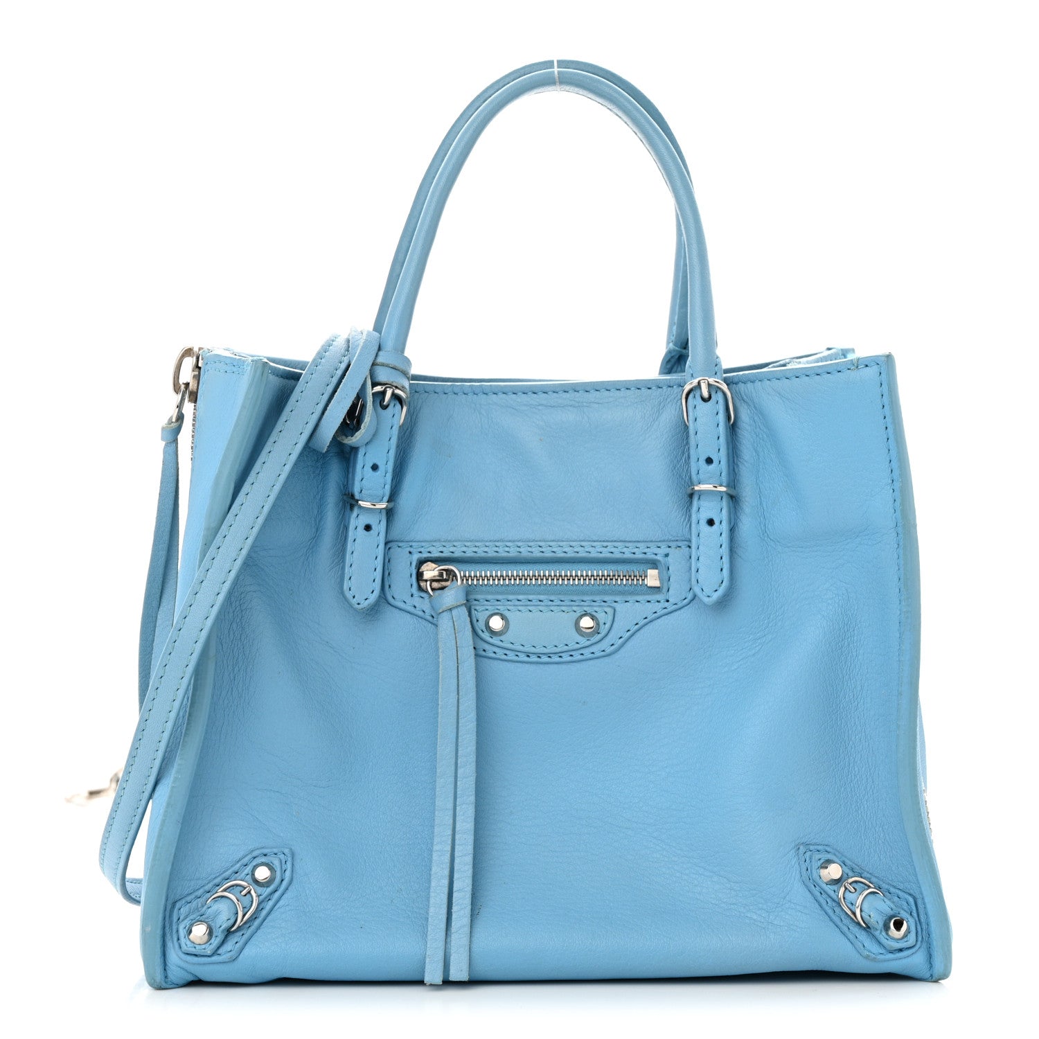 Balenciaga Supple Calfskin Papier Mini A4 Zip Around Tote Bleu Azur Clair 1 of 16
