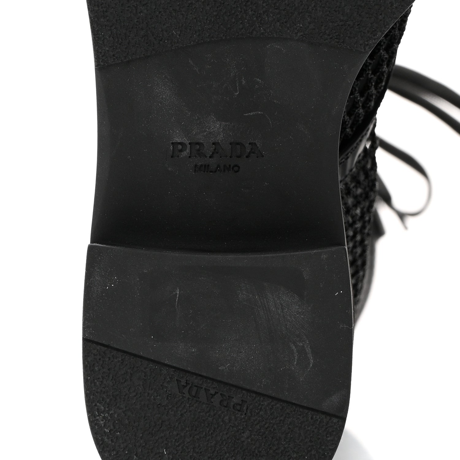 Prada Rete Spazzolato Rois Metal Triangle Logo Womens Knee High 50mm Boots 35 Black 8 of 9