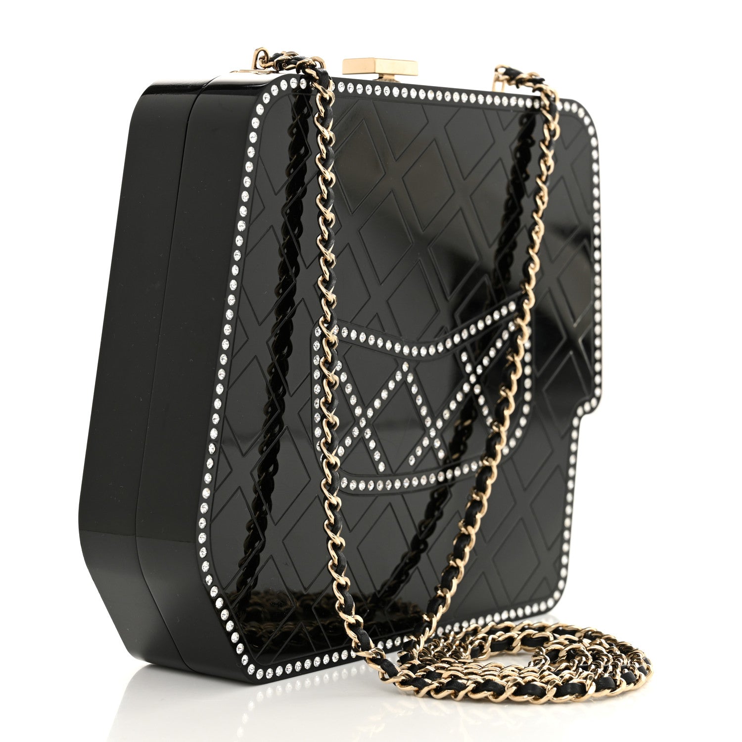 Chanel Plexiglass Crystal Quilted Minaudiere Clutch Black White 3 of 18