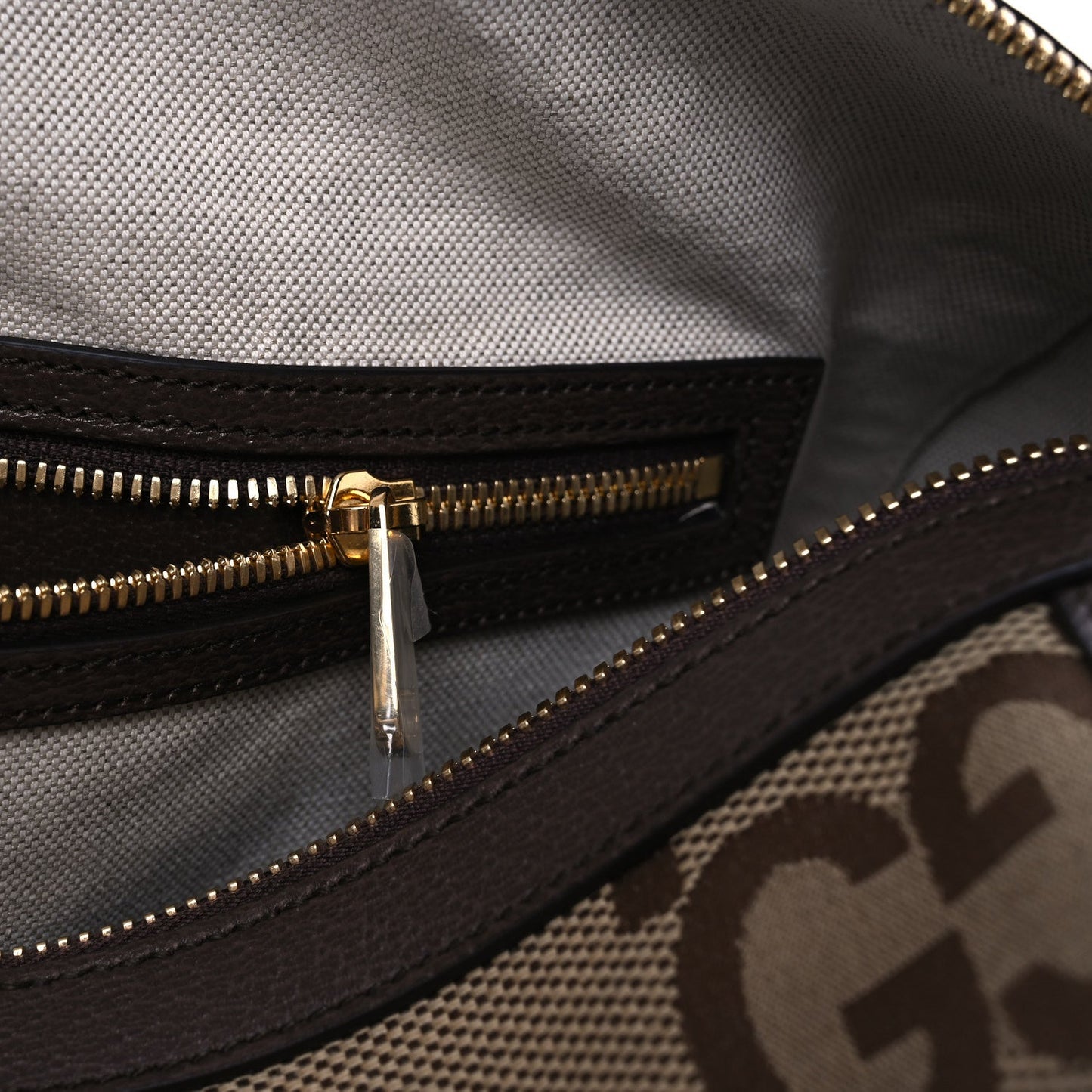 Monogram Jumbo GG Textured Dollar Calfskin Web Medium Duffle Bag Camel Ebony