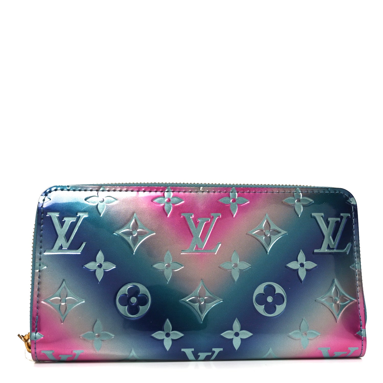 Louis Vuitton Metallic Vernis Degrade Zippy Wallet Blue Pink