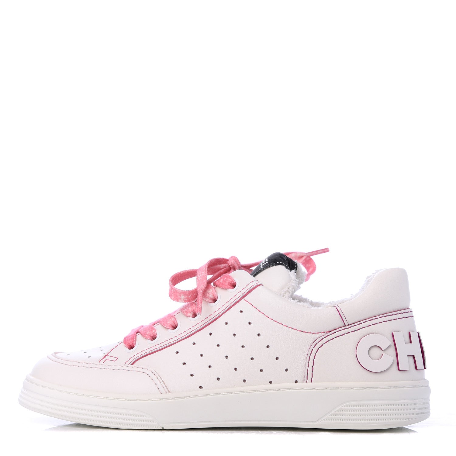 Chanel Calfskin Womens Logo Sneakers 37.5 White Pink 1 of 10