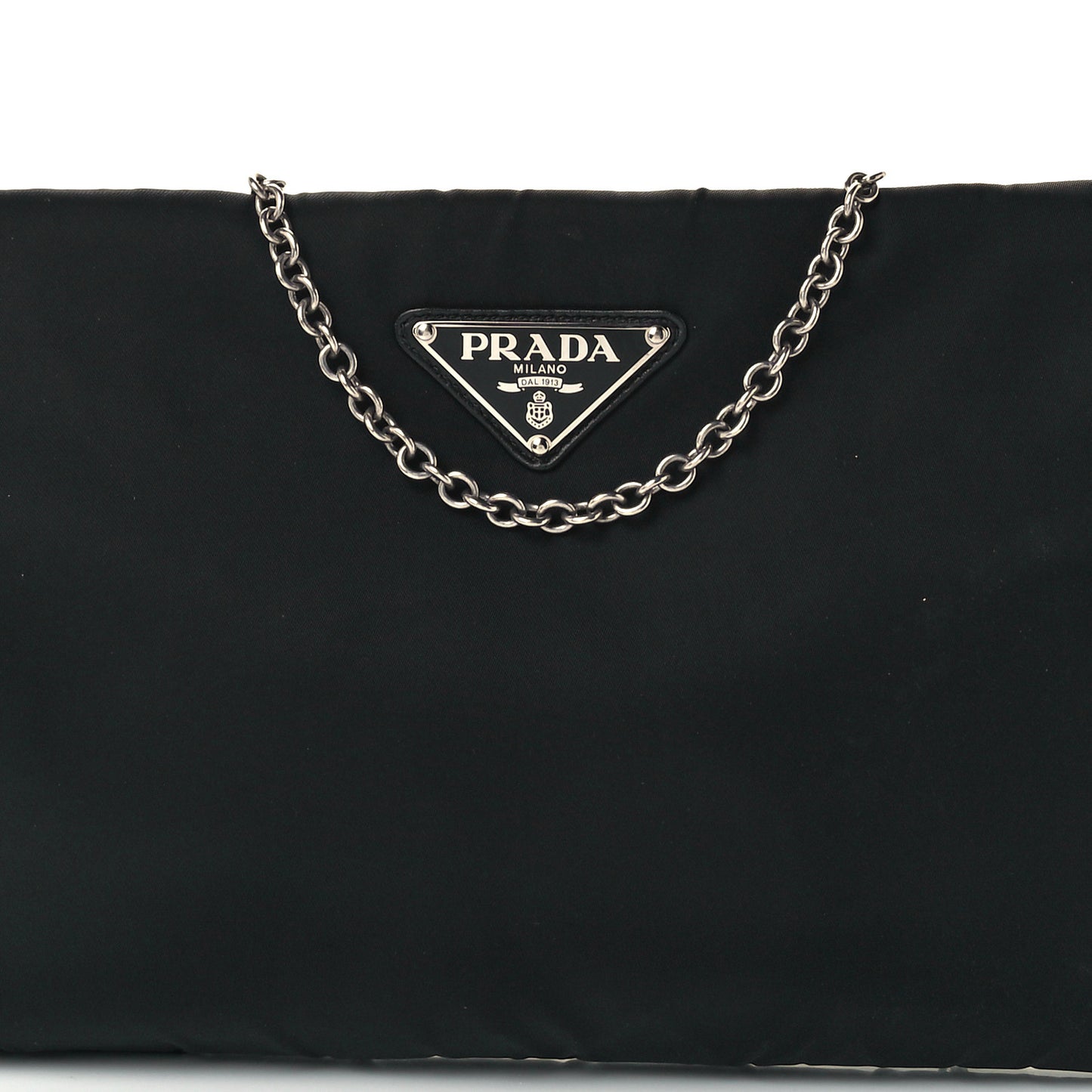 Tessuto Nylon Soft Padded Medium Chain Clutch Bag Black