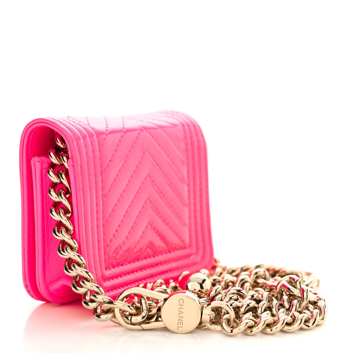 Patent Chevron Boy Flap Waist Belt Bag Pink