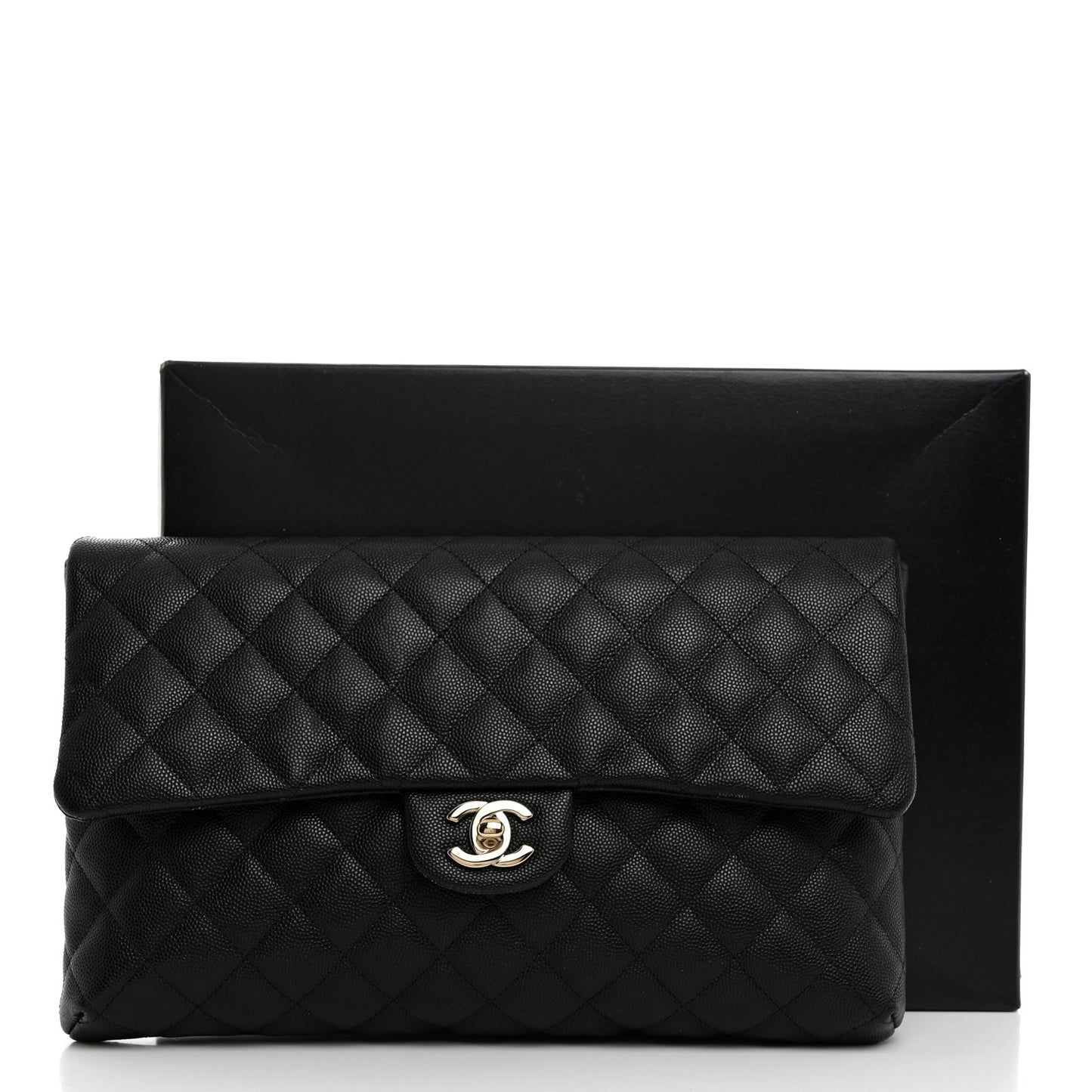 Caviar Quilted Flap Clutch Black
