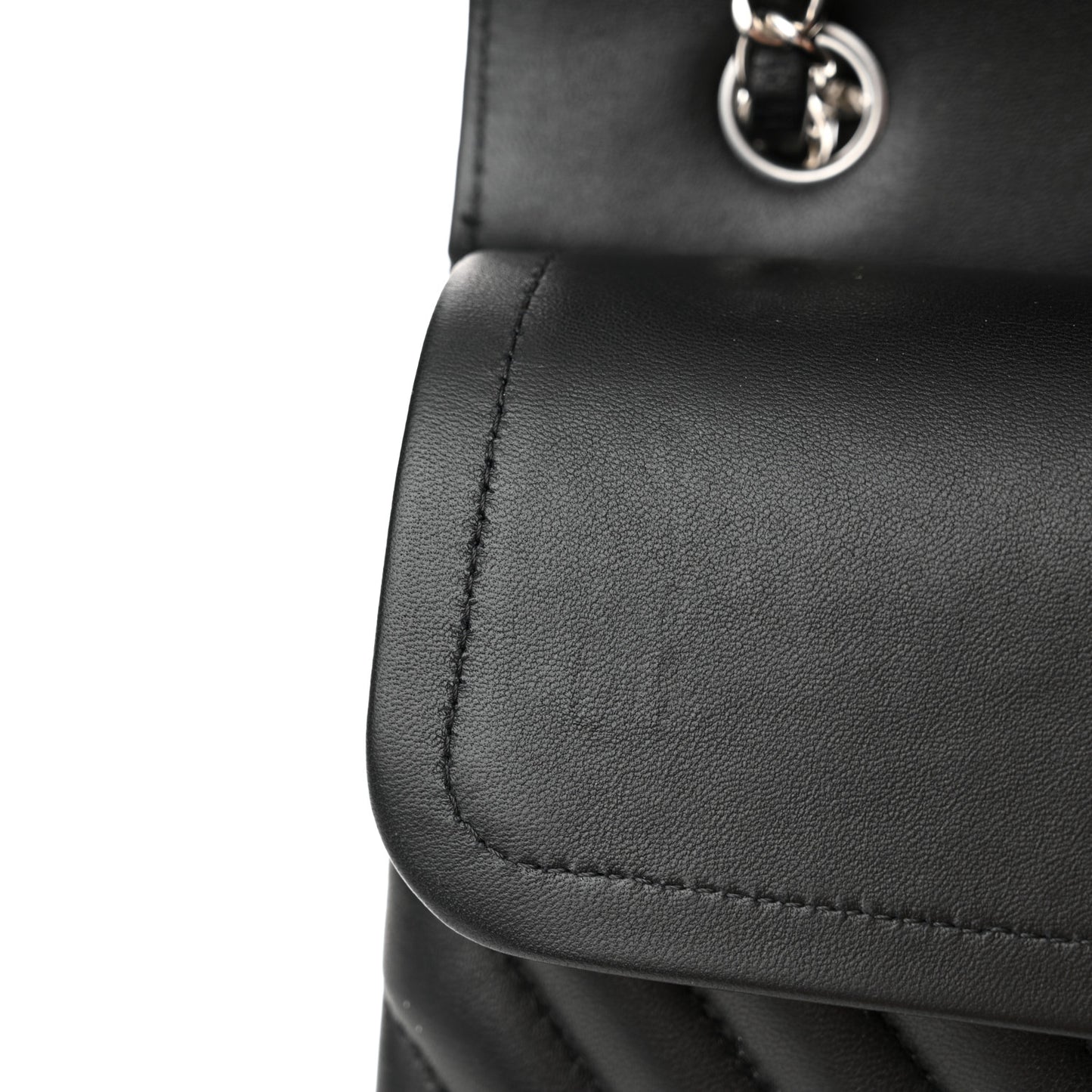 Lambskin Chevron Quilted Medium Double Flap Black