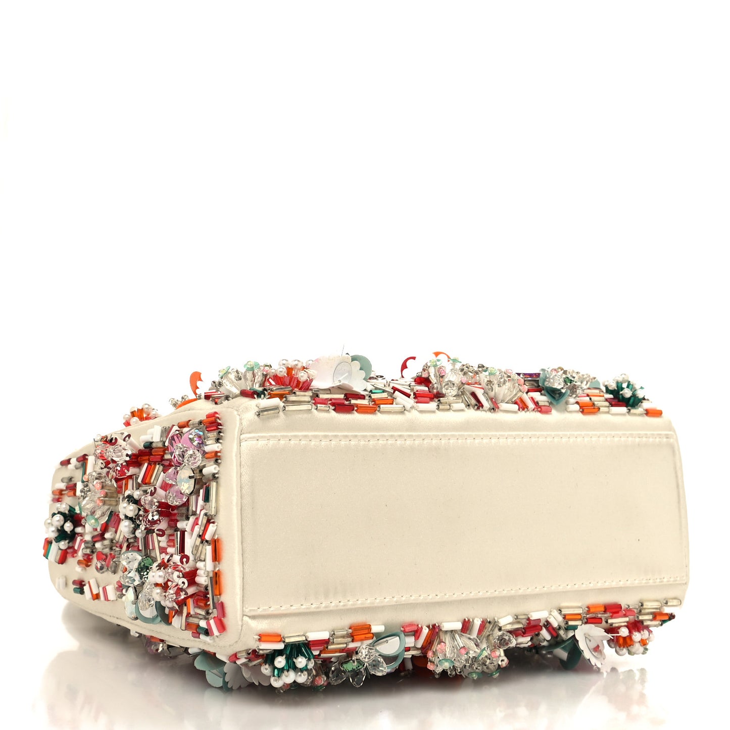 Satin Beaded Floral Embroidered Mini Lady Dior White Multicolor