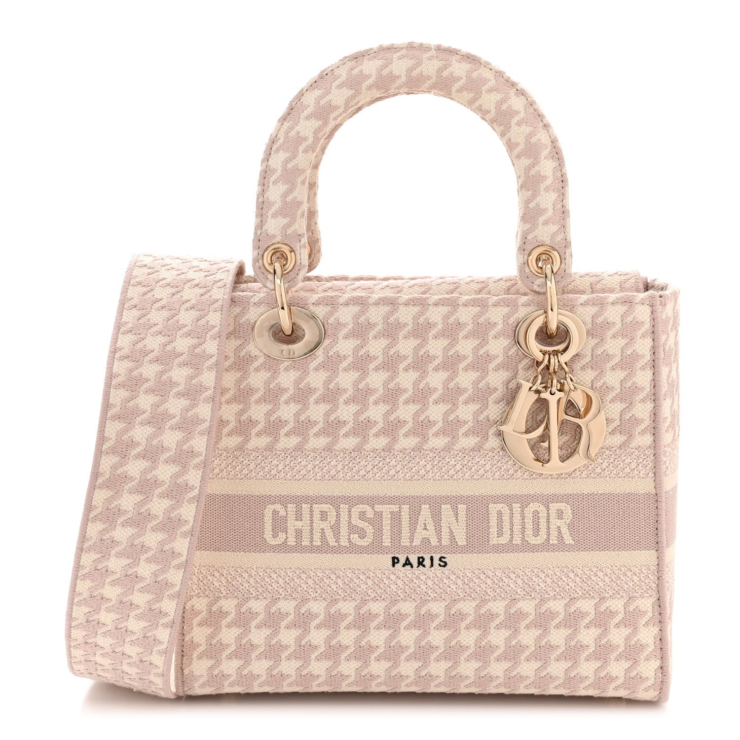 Christian Dior Canvas Houndstooth Embroidered Medium Lady D-Lite