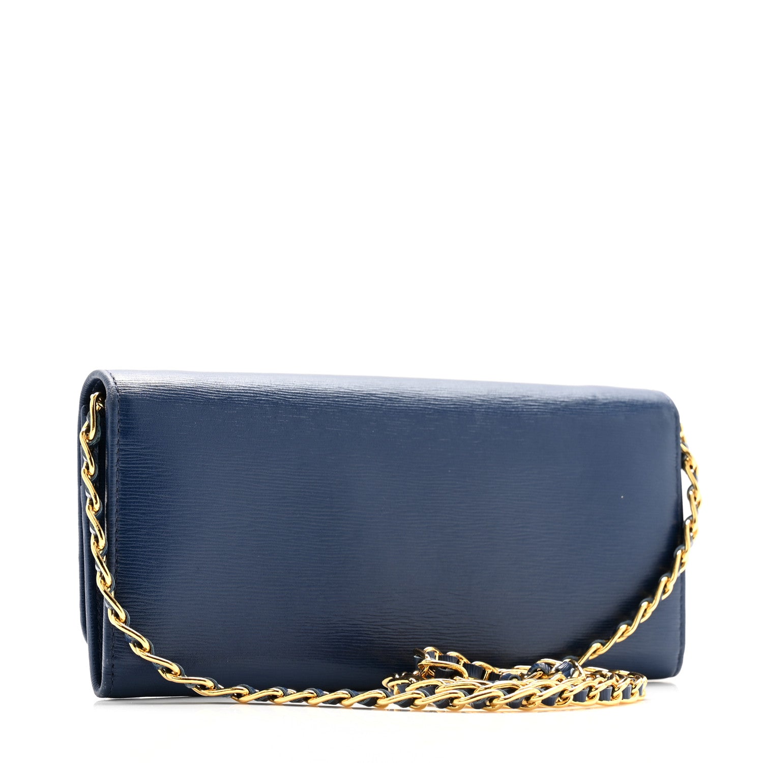 Prada Vitello Move Metal Oro Chain Wallet Bluette 3 of 11