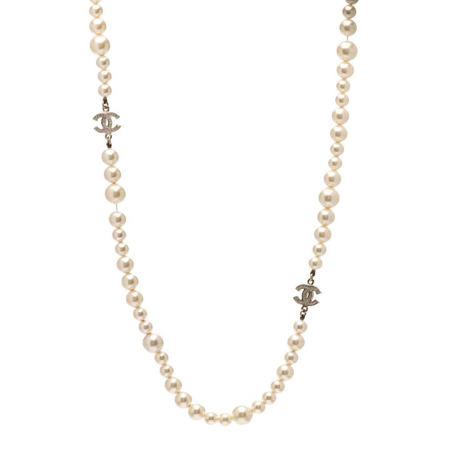 Pearl Multistrand CC Long Necklace Pearly White