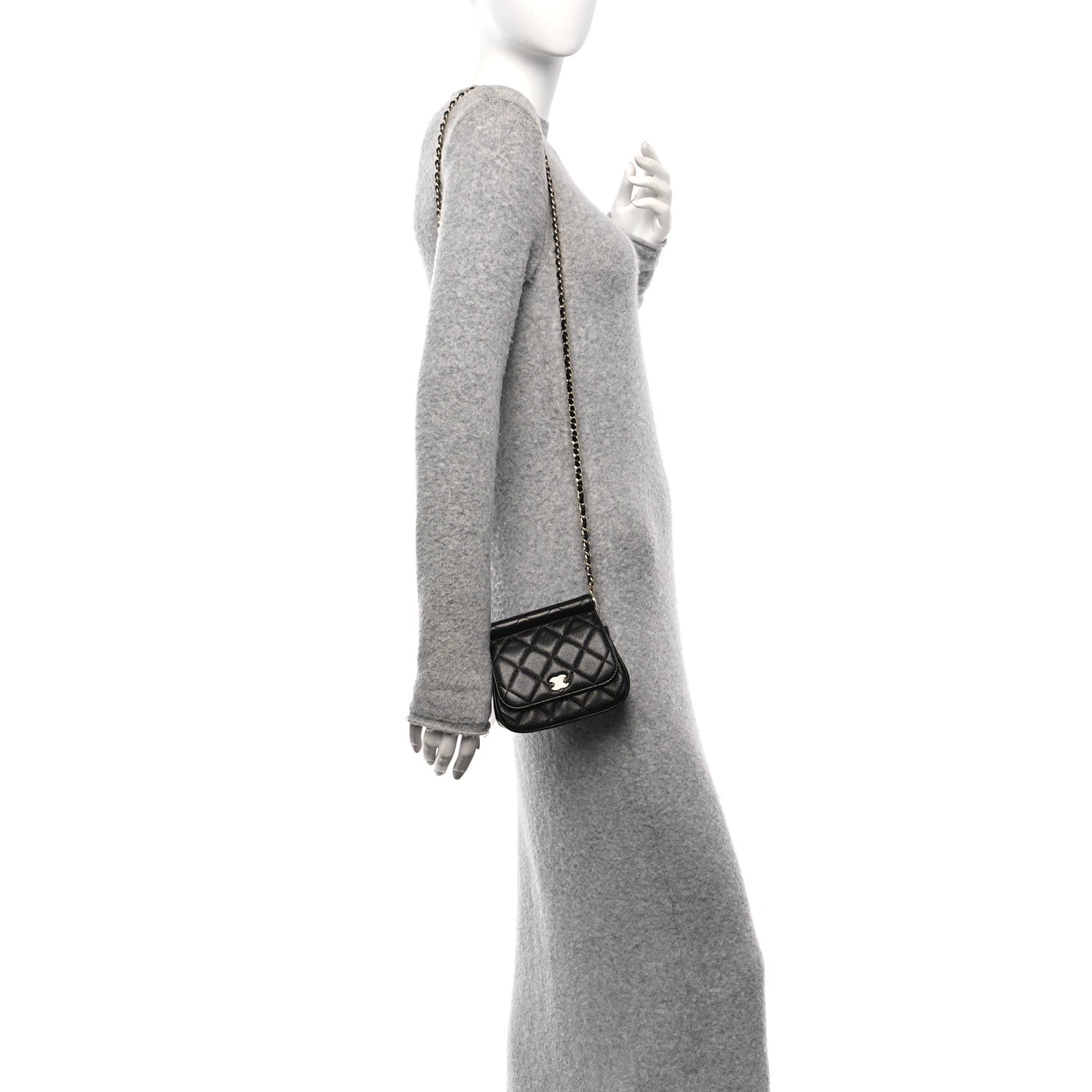 Caviar Quilted Mini Flap Clutch With Chain Black