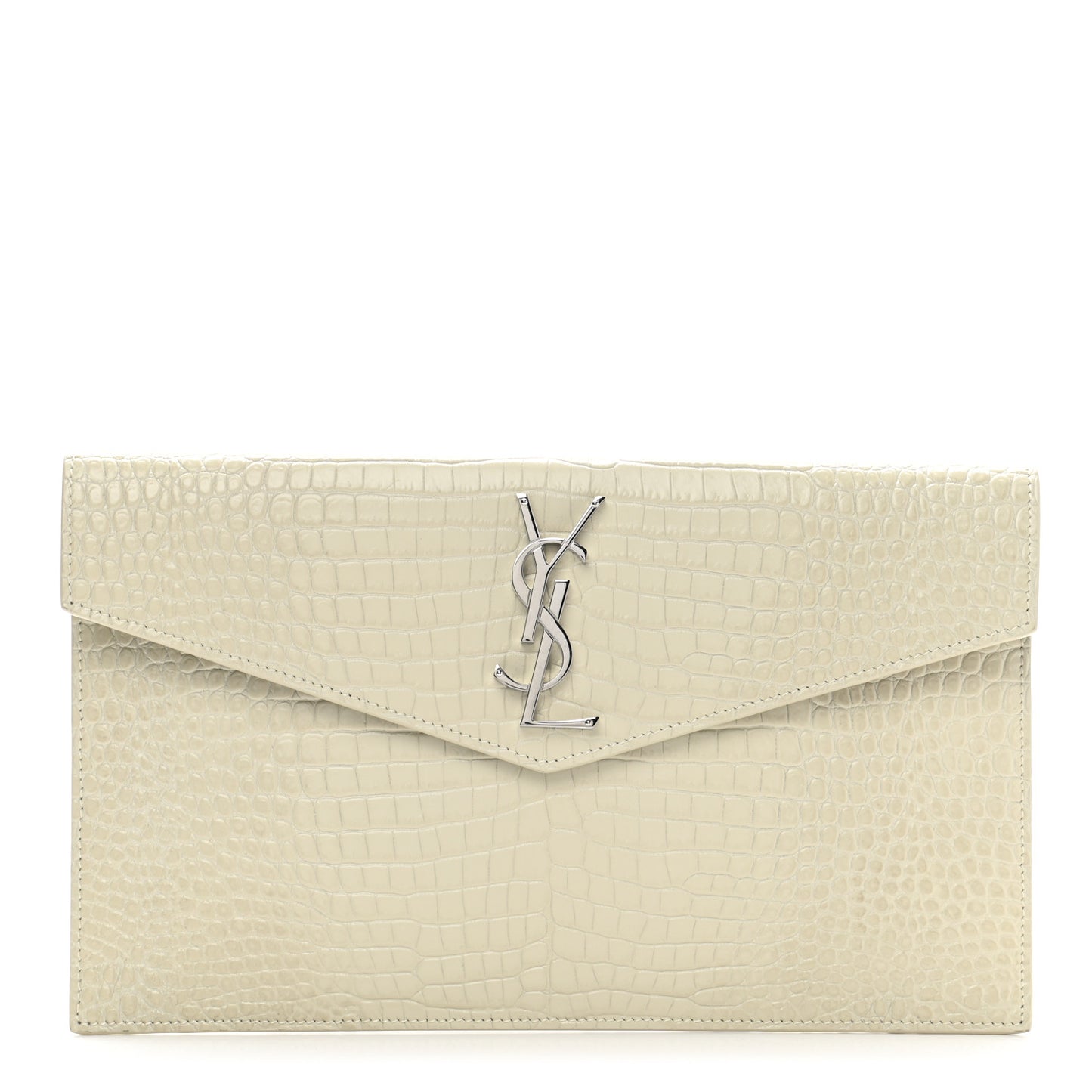 Calfskin Crocodile Embossed Uptown Monogram Pouch Crema Soft