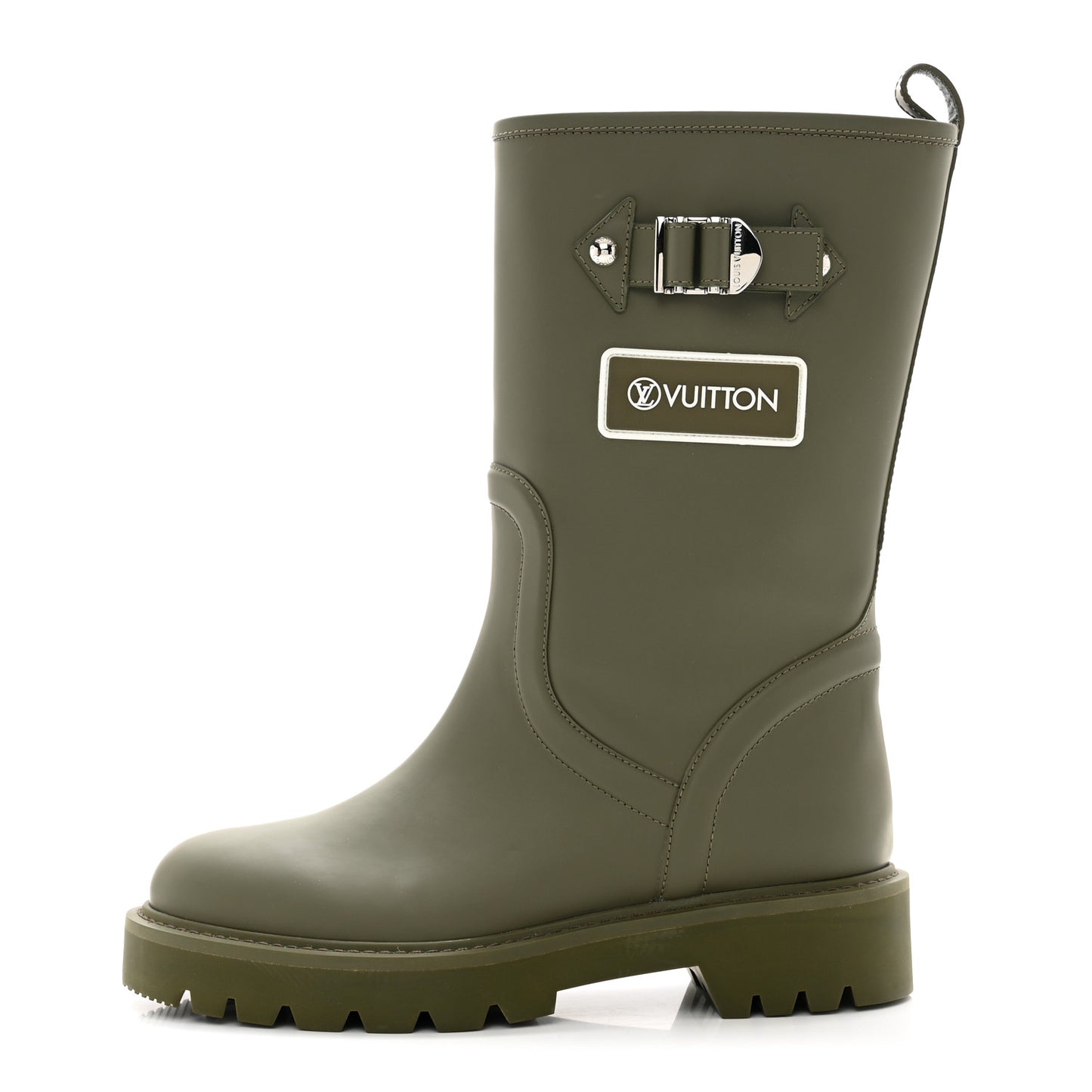 Rubber Calfskin Territory Flat Boots 37 Khaki