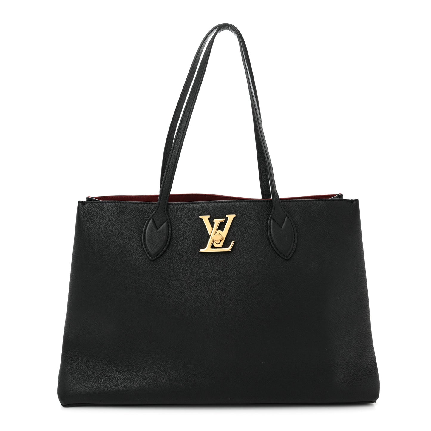 Grained Calfskin Lockme Shopper Black