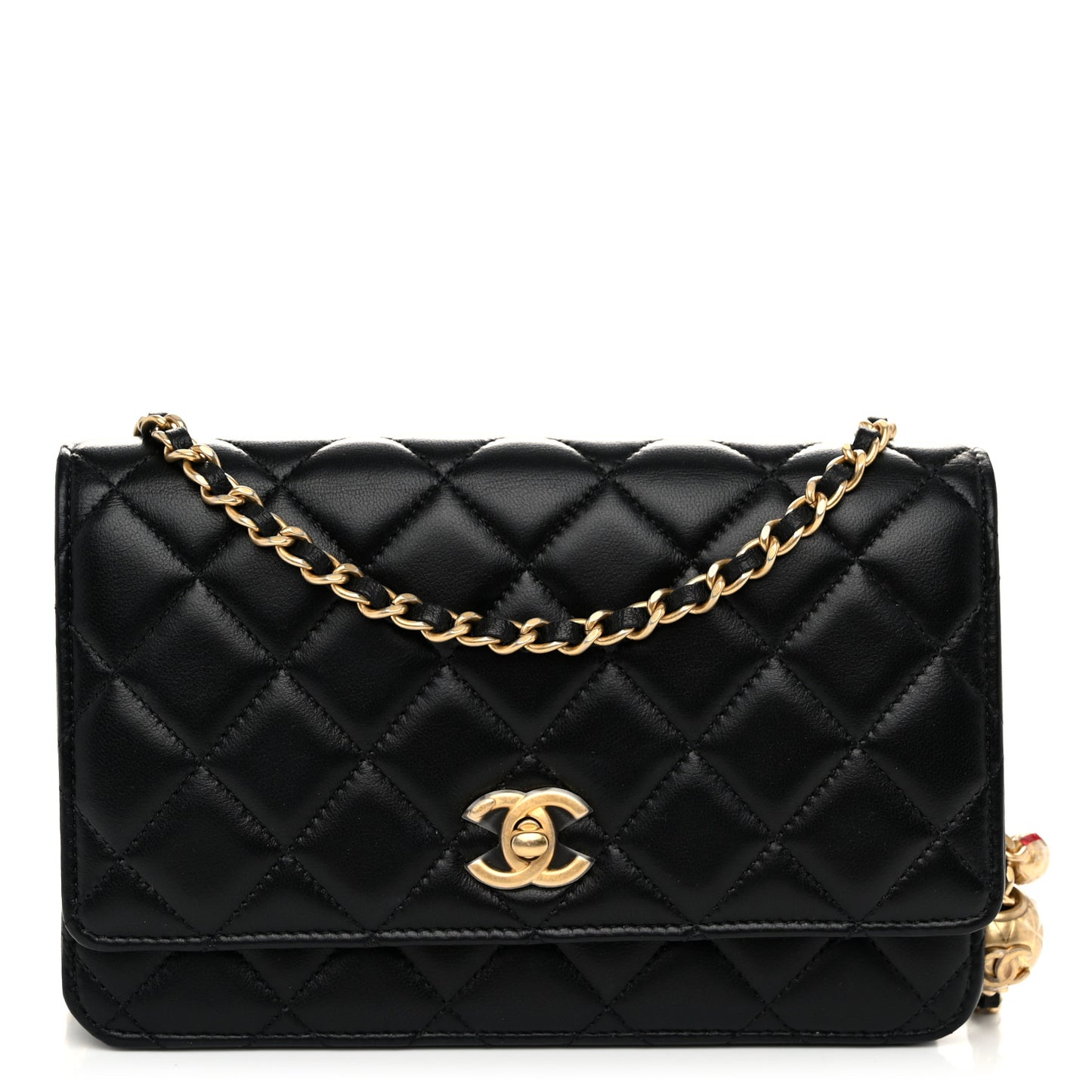 Lambskin Quilted CC Pearl Crush Wallet on Chain WOC Black