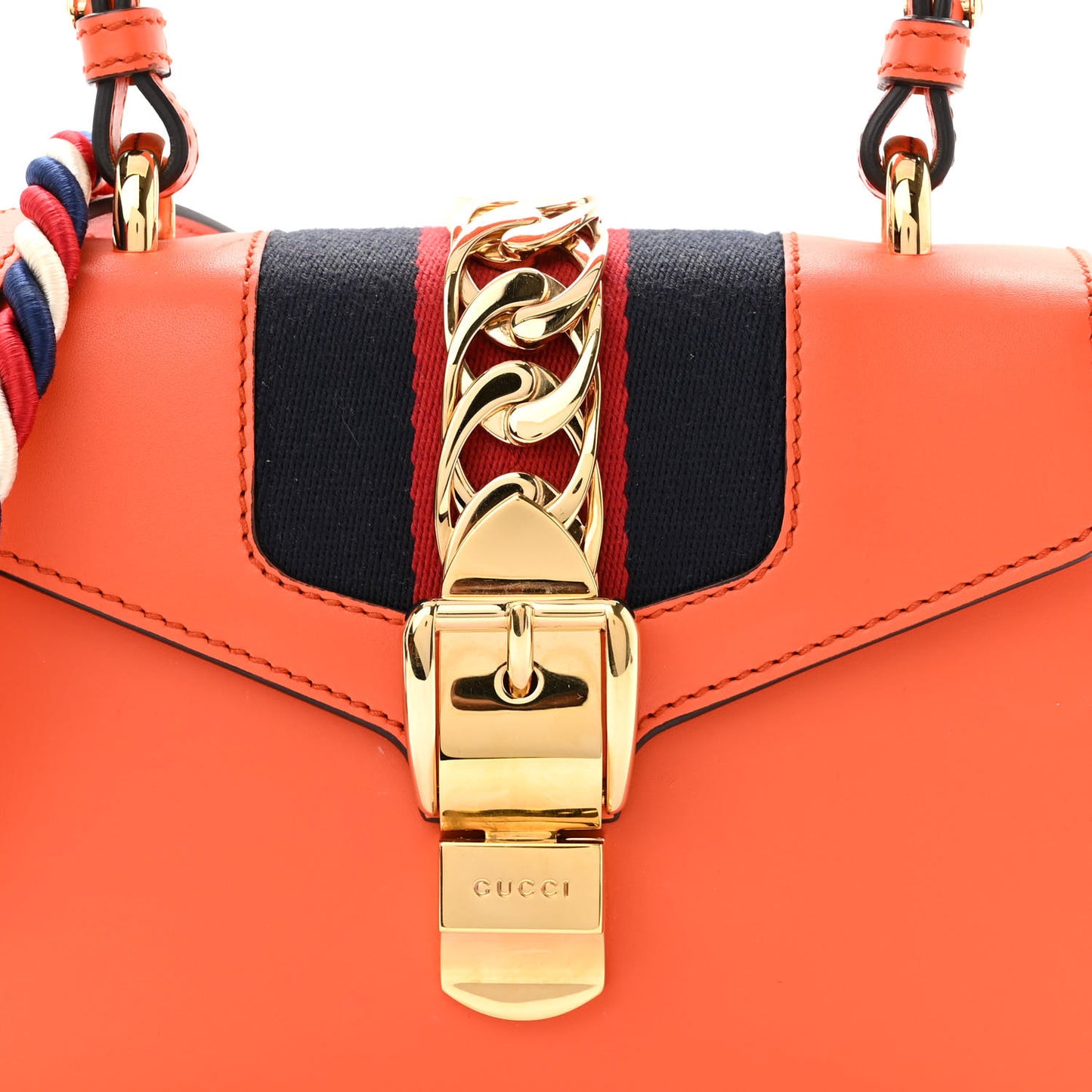 Vitello Fontanella Web Mini Sylvie Top Handle Bag Orange