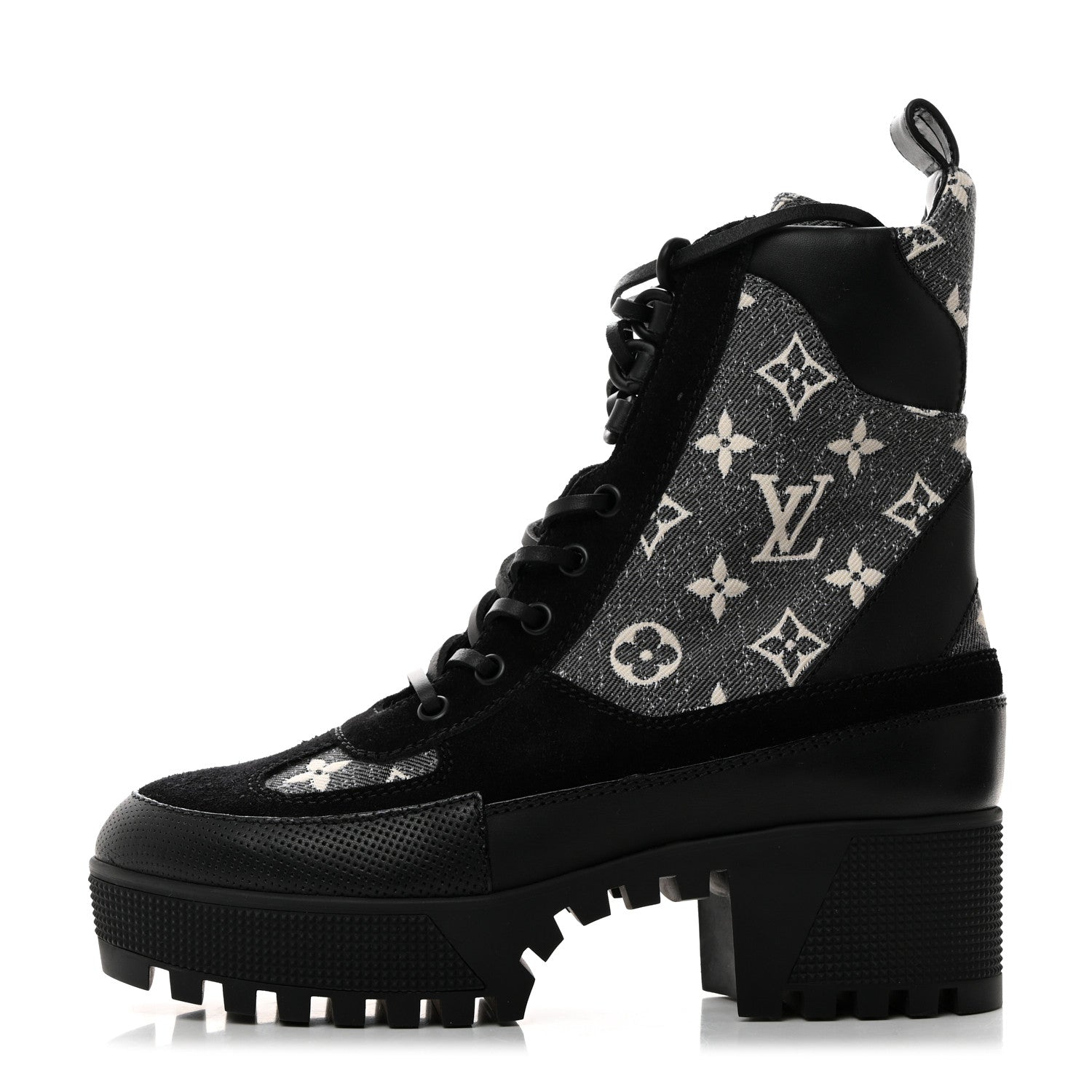 Louis Vuitton Calfskin Monogram Denim Laureate Platform Desert Boots 37 Grey 1 of 8