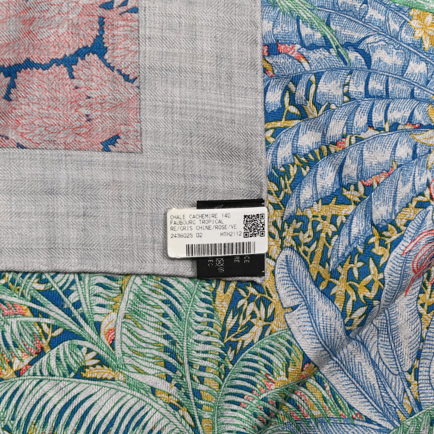 Cashmere Silk Faubourg Tropical Shawl 140 Gris Chine Rose