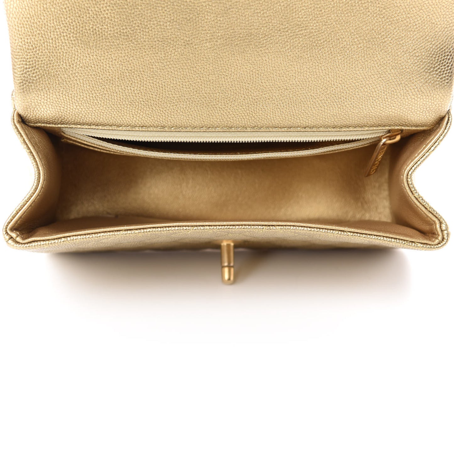 Metallic Caviar Quilted Mini Top Handle Rectangular Flap Gold