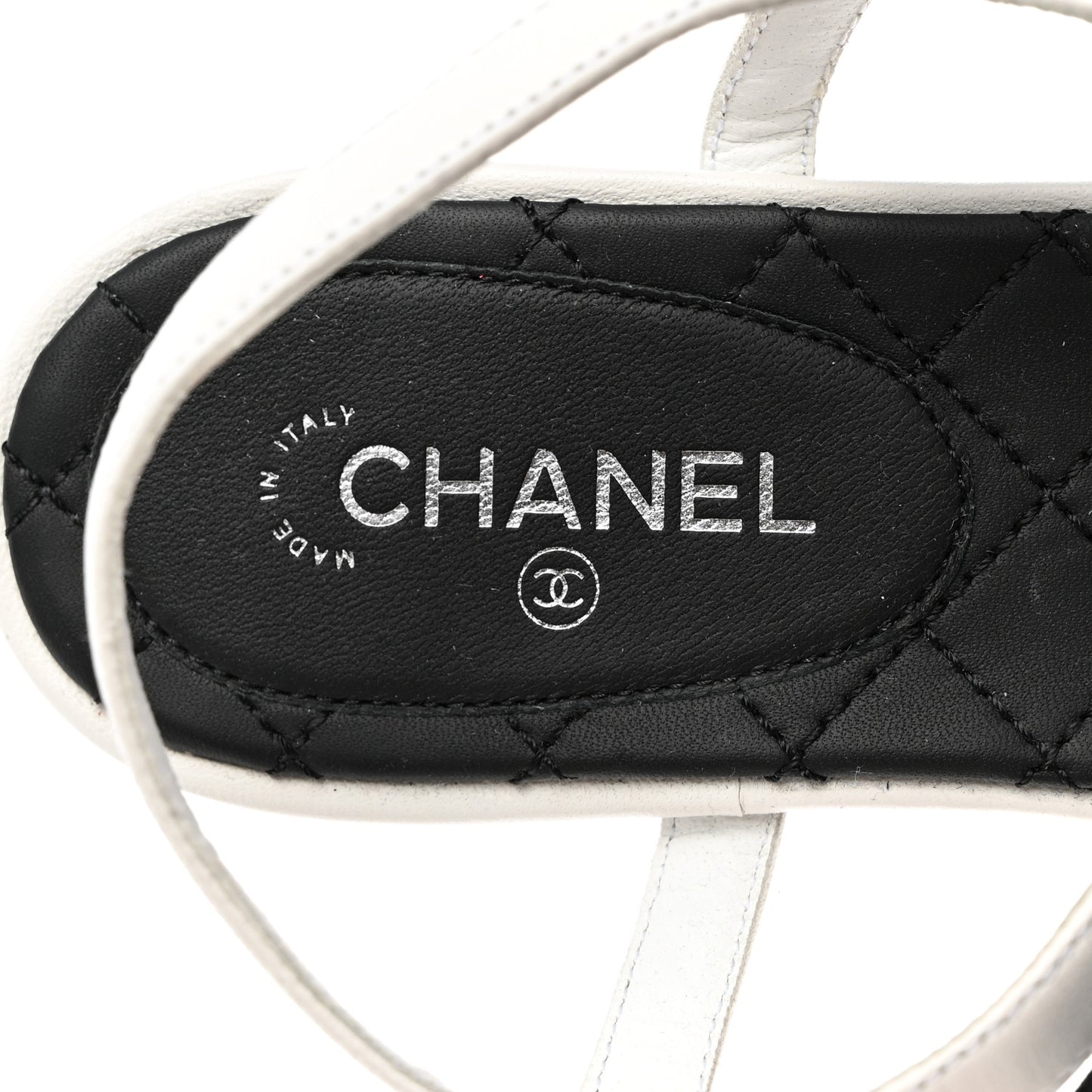 Lambskin Crystal Chain CC Logo Thong Sandals 37 White