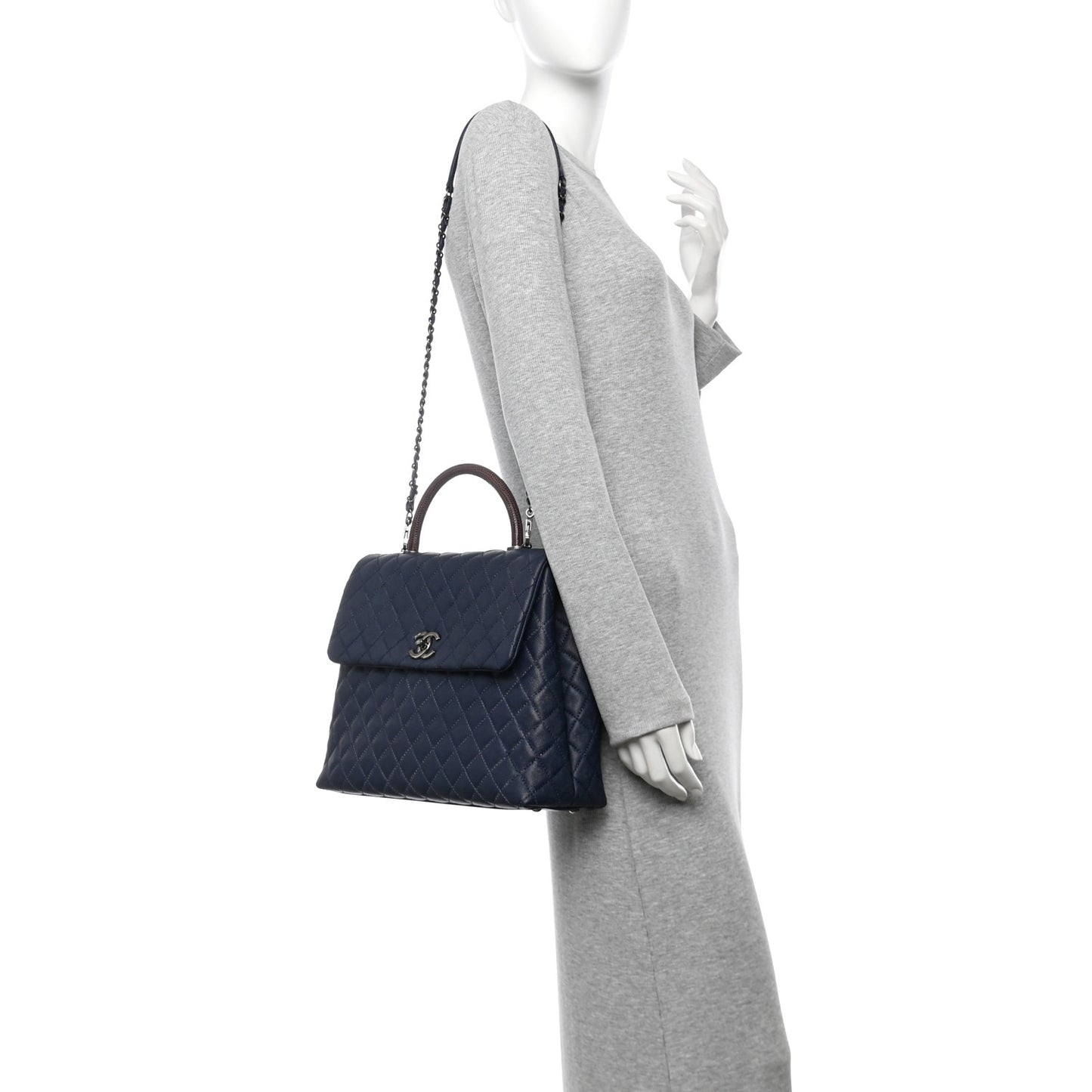 Caviar Lizard Quilted Large Coco Handle Flap Blue