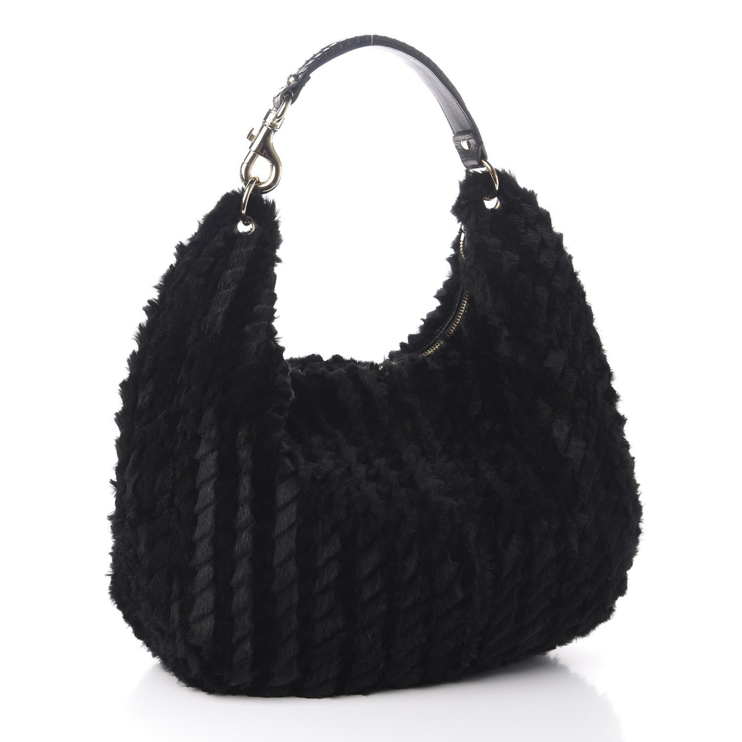 Jimmy Choo Rabbit Fur Solar Hobo Black 3 of 9