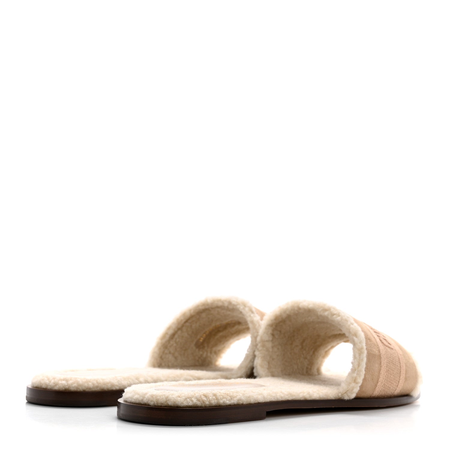 Christian Dior Suede Goatskin Shearling Embroidered Dway Slide Sandals 40.5 Cookie 5 of 9