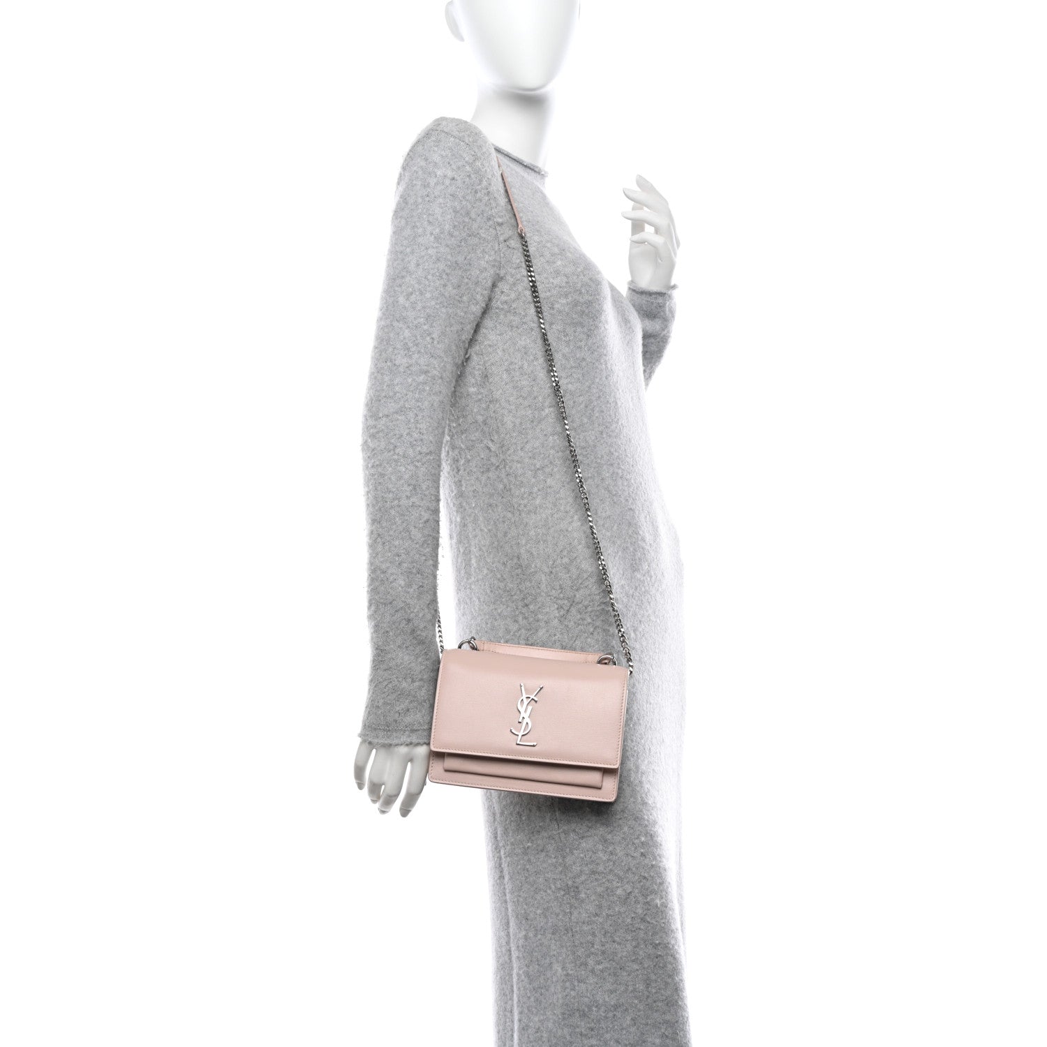 Saint Laurent Calfskin Monogram Sunset Top Handle Chain Wallet Light Pink 2 of 9
