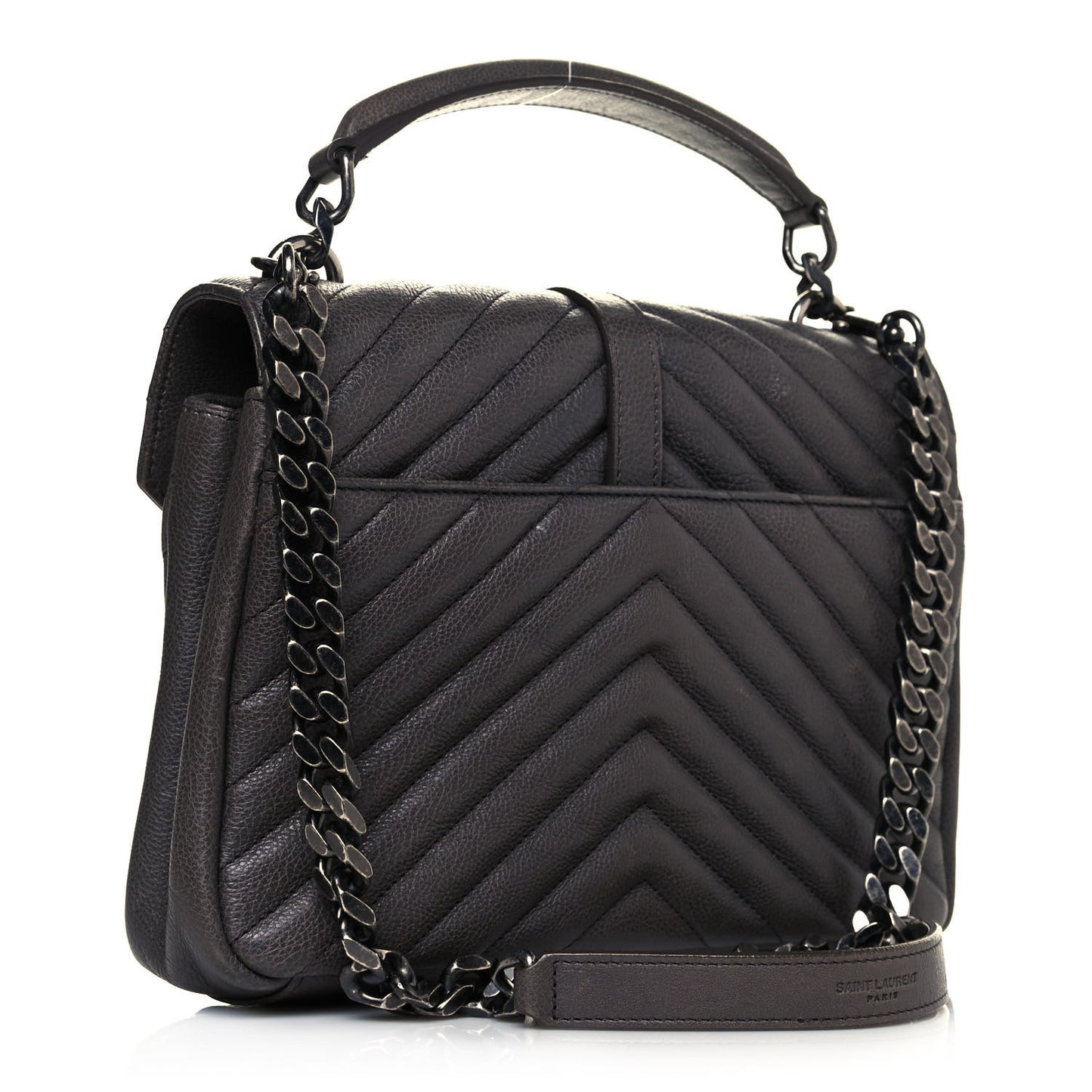 Sheepskin Matelasse Chevron Monogram Medium College Bag Asphalt