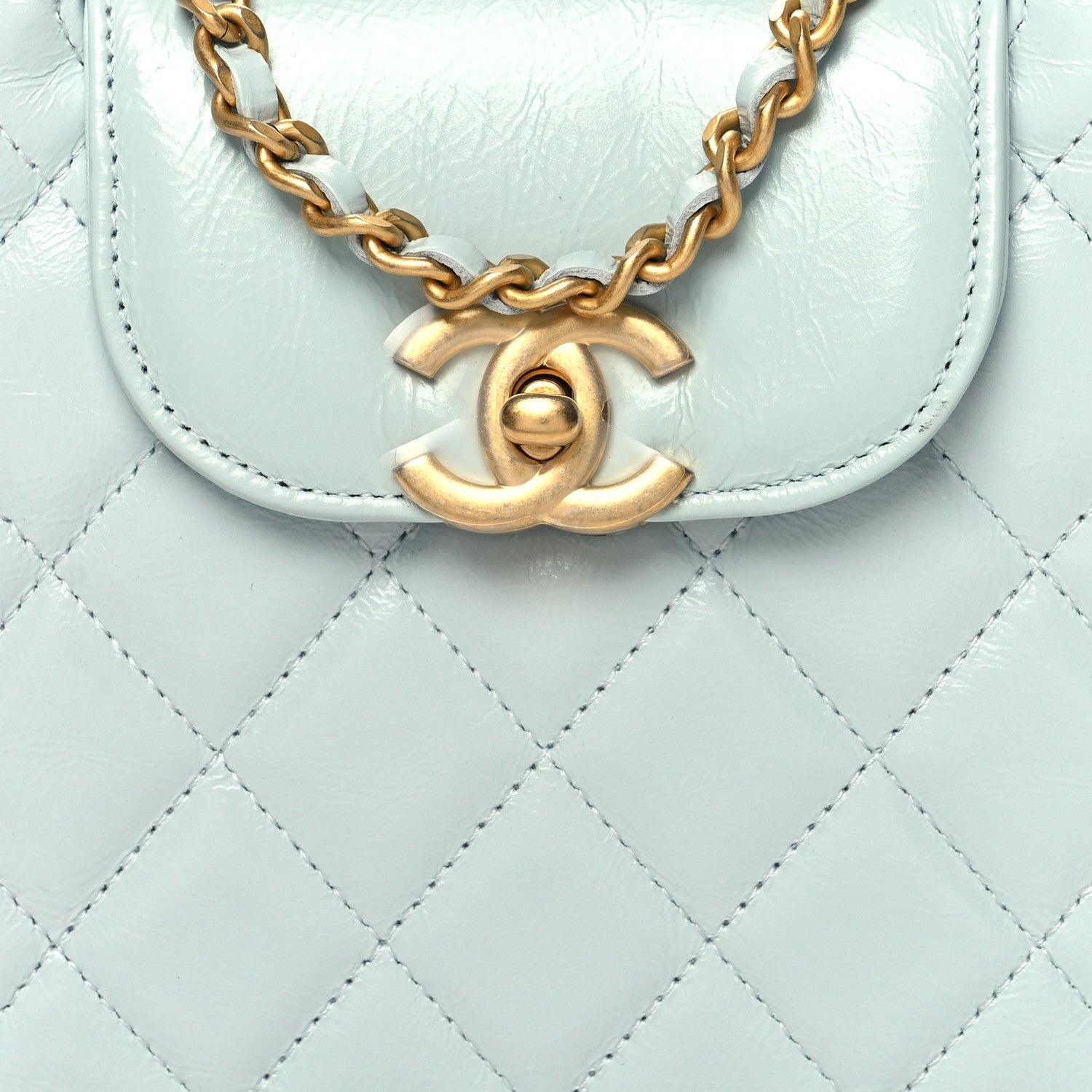 Chanel Shiny Aged Calfskin Quilted Nano Kelly Shopper Light Blue 8 of 11