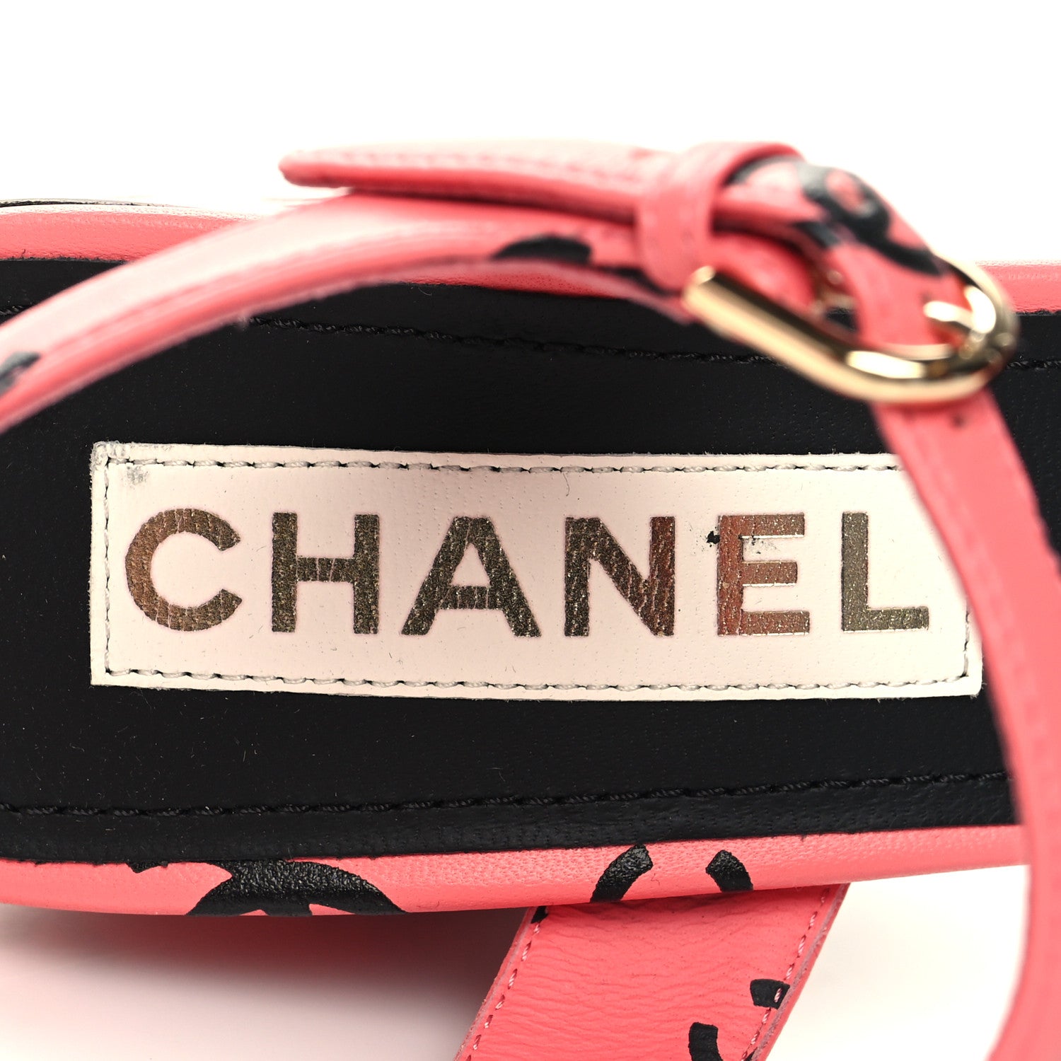 Chanel Printed Lambskin Coco Beach Sandals 37.5 Pink Black 8 of 9