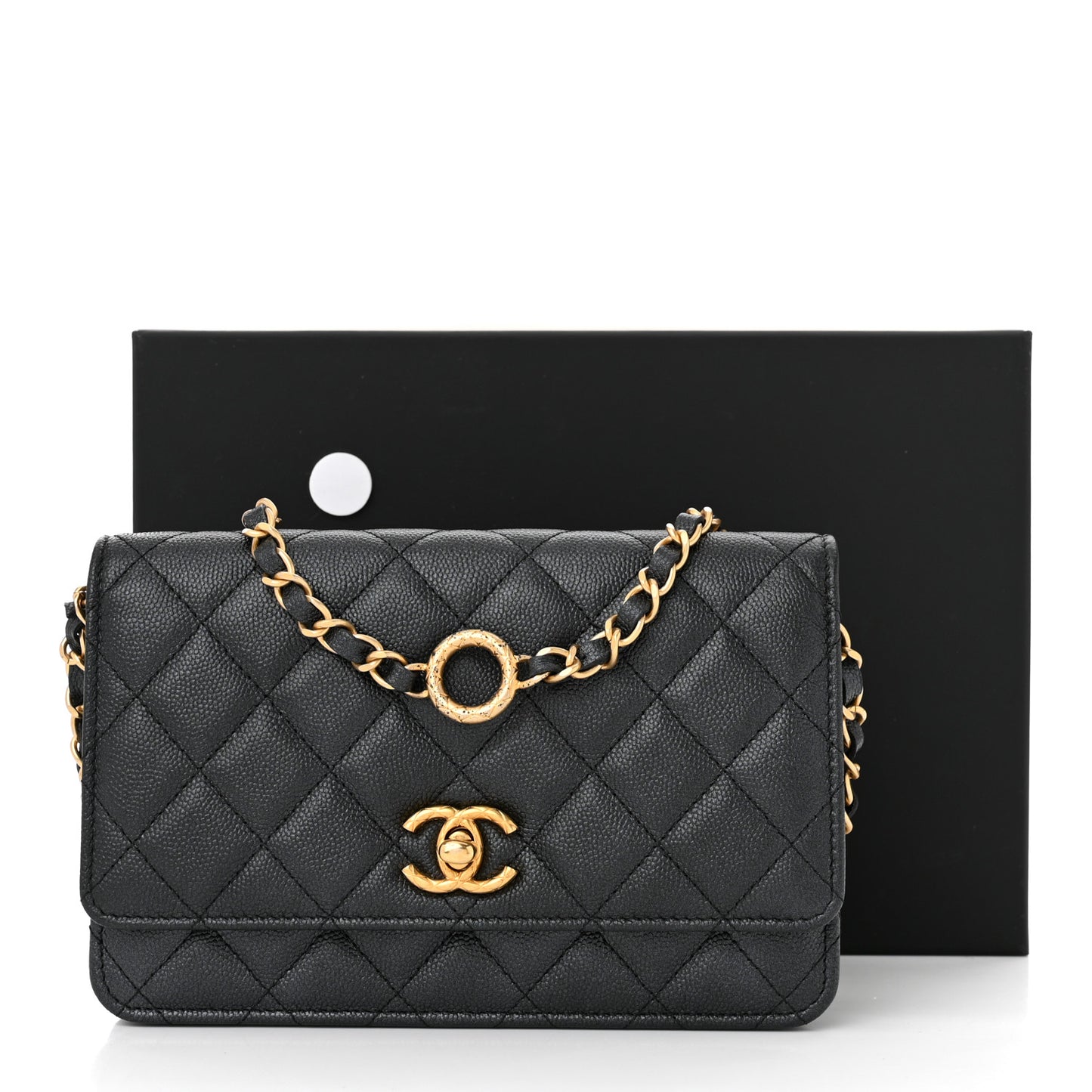 Pearly Caviar Quilted Fit For You Wallet On Chain WOC Black