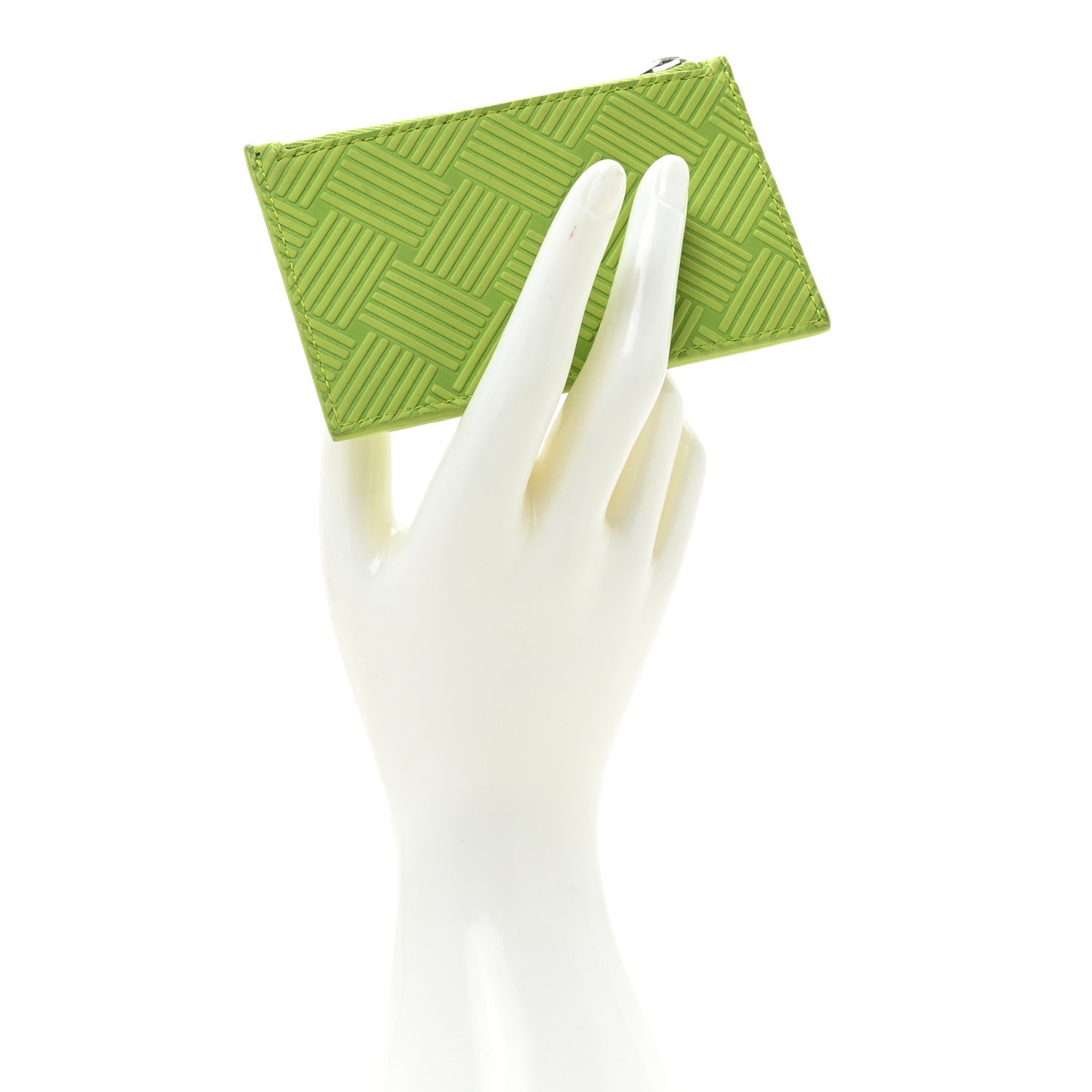 Nappa Embossed Intrecciato Zipped Card Case Kiwi